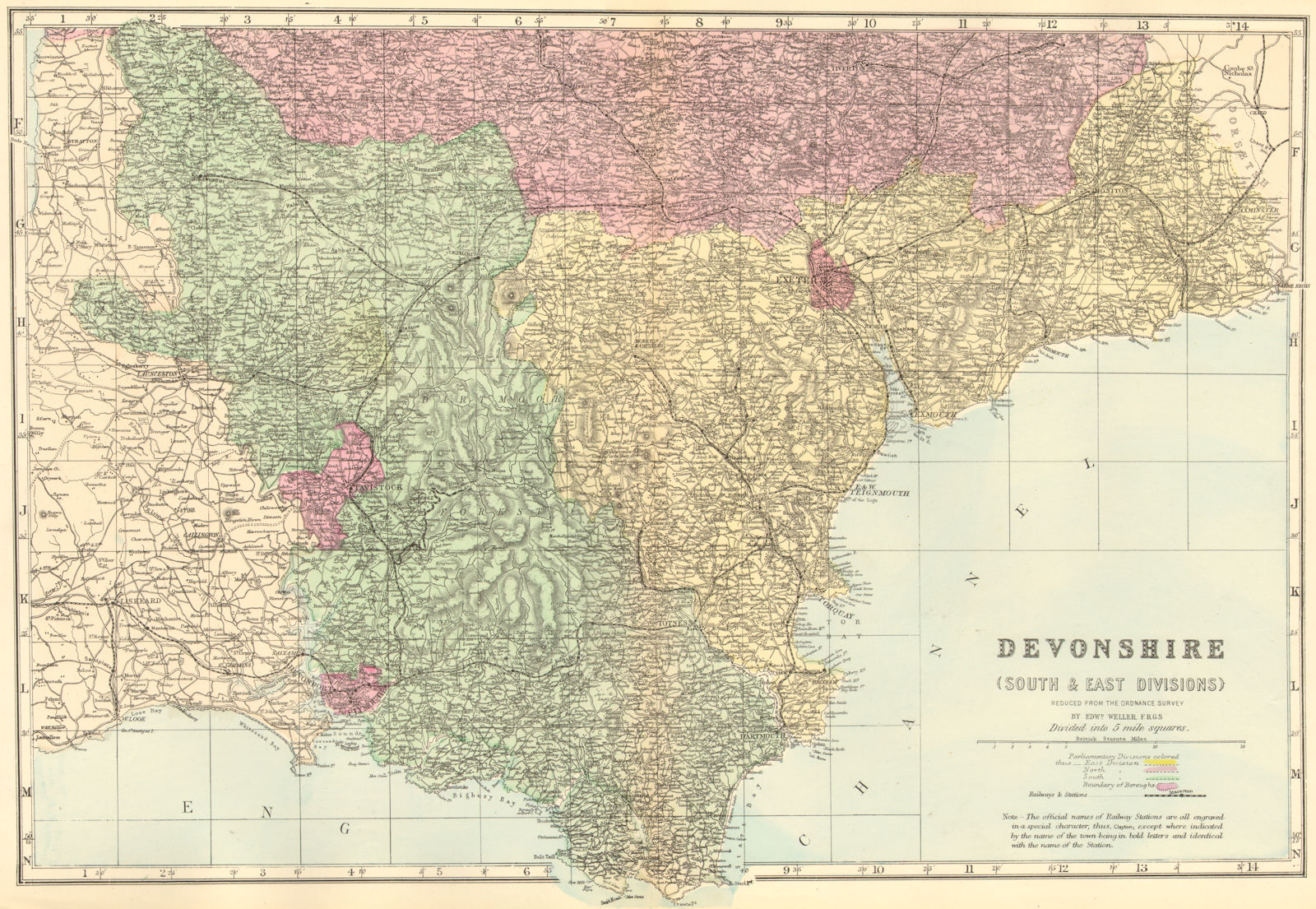 Associate Product DEVON (SOUTH & EAST). Antique county map by GW BACON 1884 old