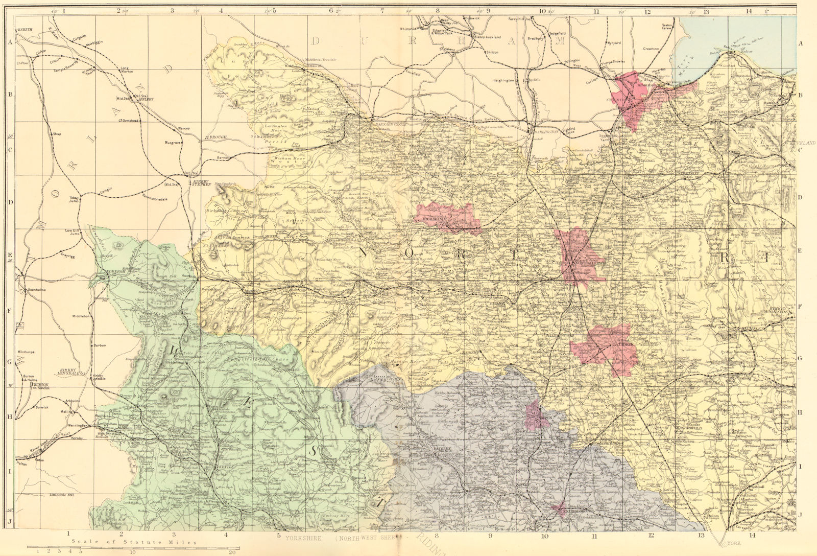 Associate Product YORKSHIRE (North West). Middlesborough Northallerton. County map. GW BACON 1884