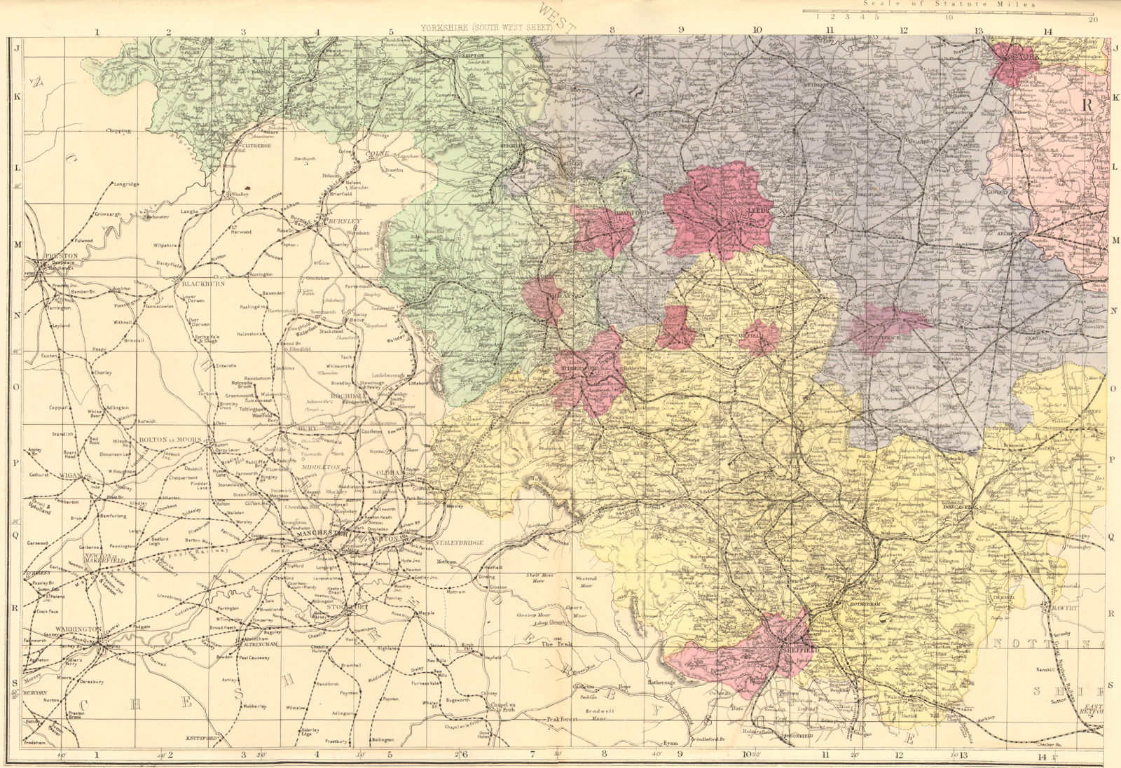 YORKSHIRE (South West). Sheffield Leeds Bradford. County map. GW BACON 1884