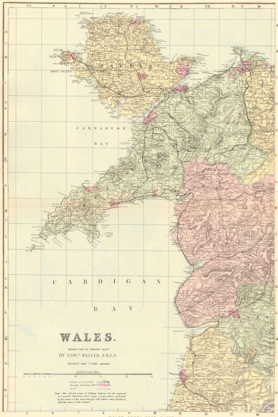 WALES (North West). Anglesey Snowdonia Gwynedd. Antique map by GW BACON 1884