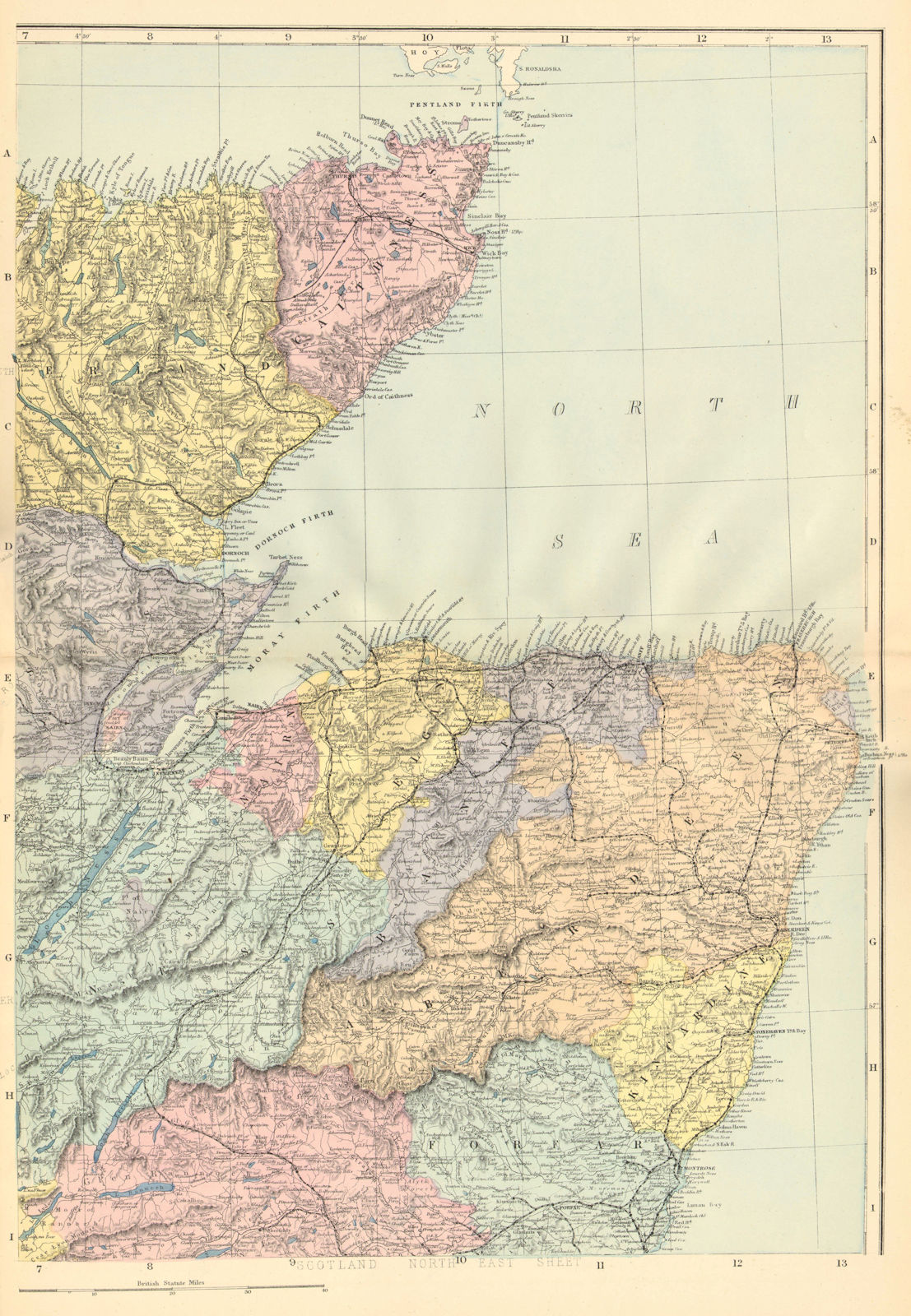 SCOTLAND (North East). Highlands Aberdeen Inverness Banff. GW BACON 1884 map