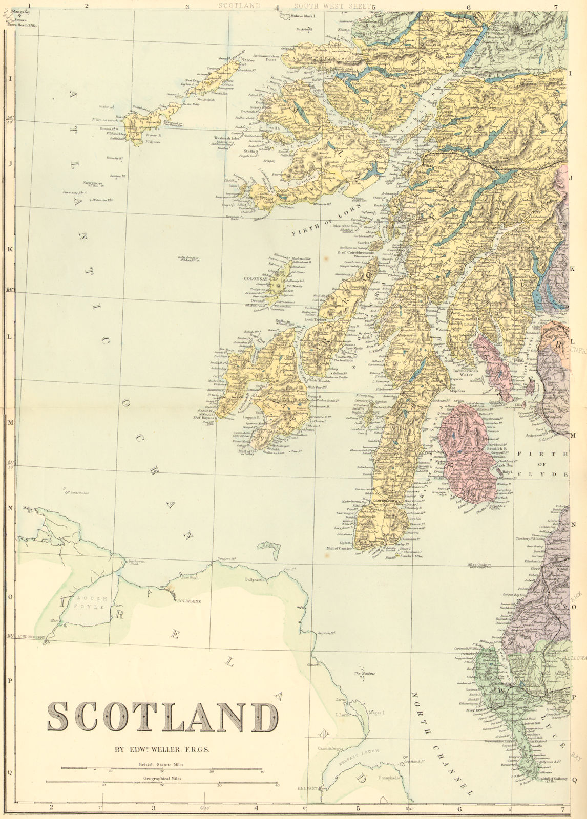 SCOTLAND (South West). Argyll. Bute Islay Jura Mull. GW BACON 1884 old map
