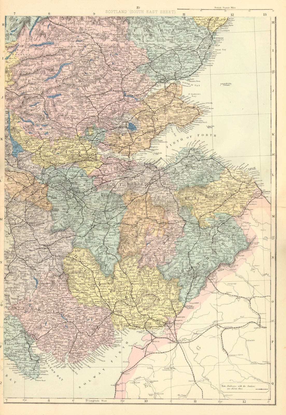 SCOTLAND (South East). Edinburgh Glasgow Perth Fife. GW BACON 1884 old map