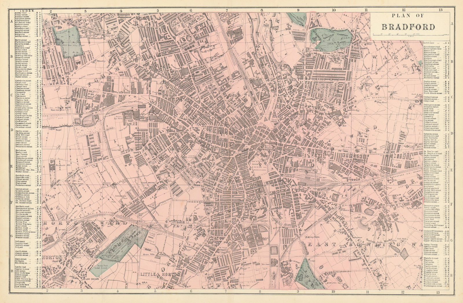 BRADFORD. Manningham Undercliff Horton Bowling. Town plan. GW BACON 1884 map