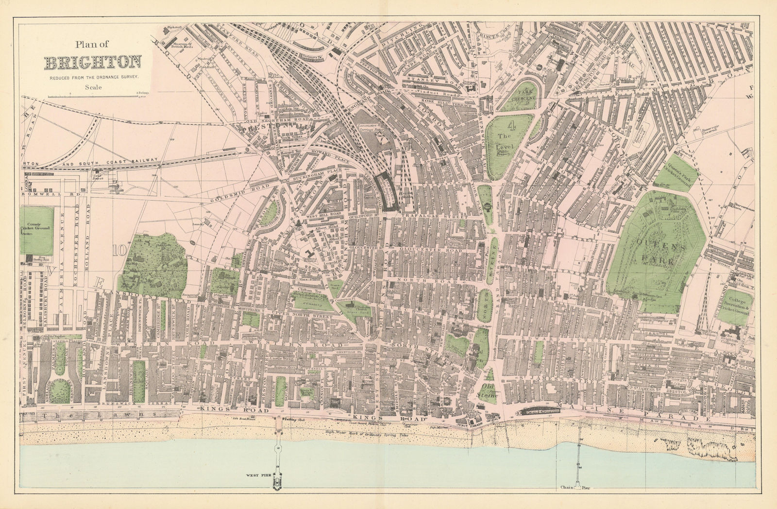 BRIGHTON & HOVE. Antique town plan by GW BACON. Sussex 1884 old map