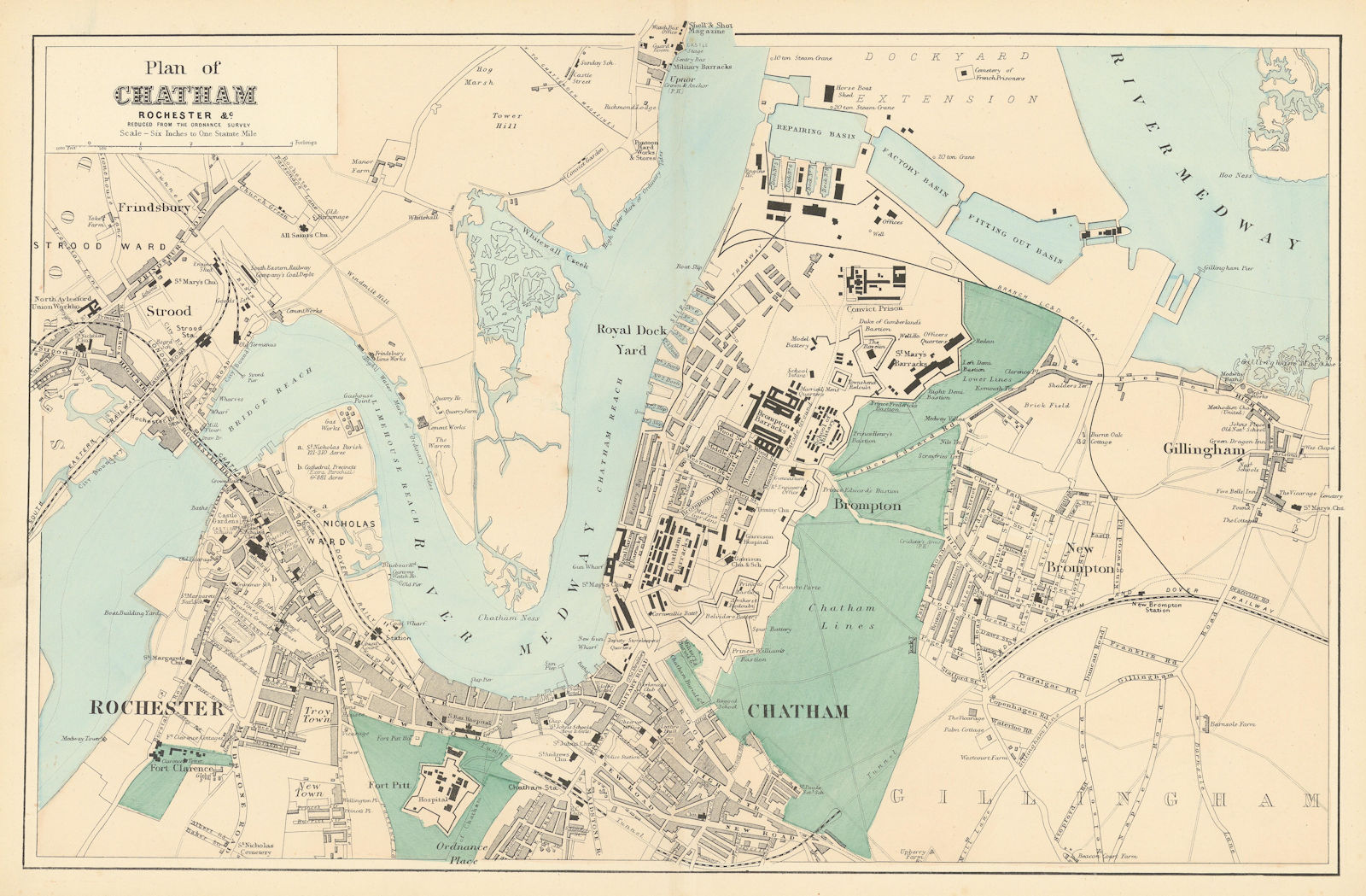 Associate Product CHATHAM. Rochester Strood Frinsbury Brompton. Town plan. GW BACON 1884 old map