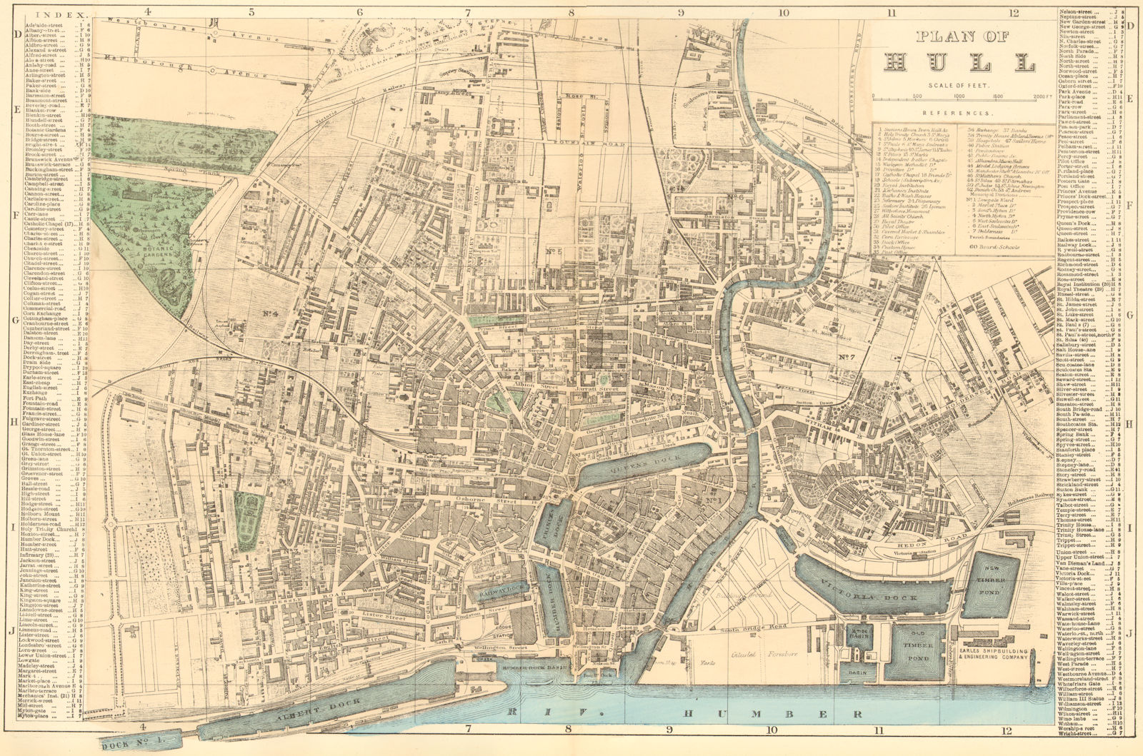 HULL. Kingston Upon Hull. Antique town plan by GW BACON. Yorkshire 1884 map