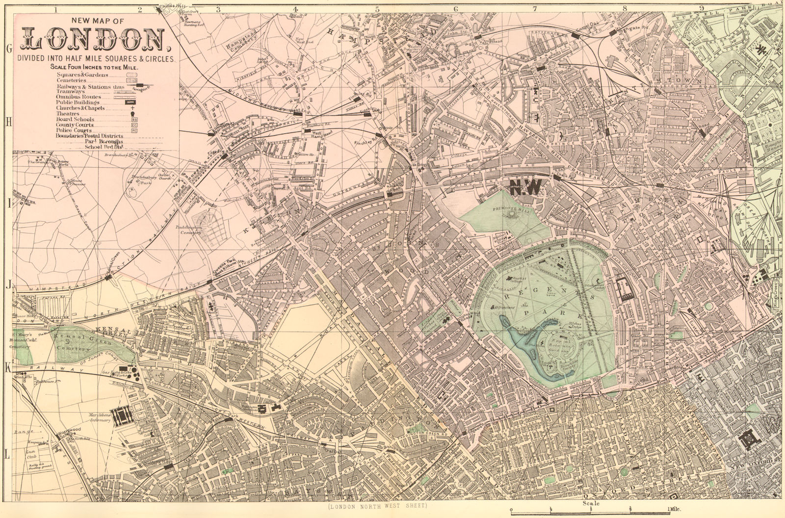 LONDON North West. St John's Wood Marylebone Camden. Town plan. BACON 1884 map