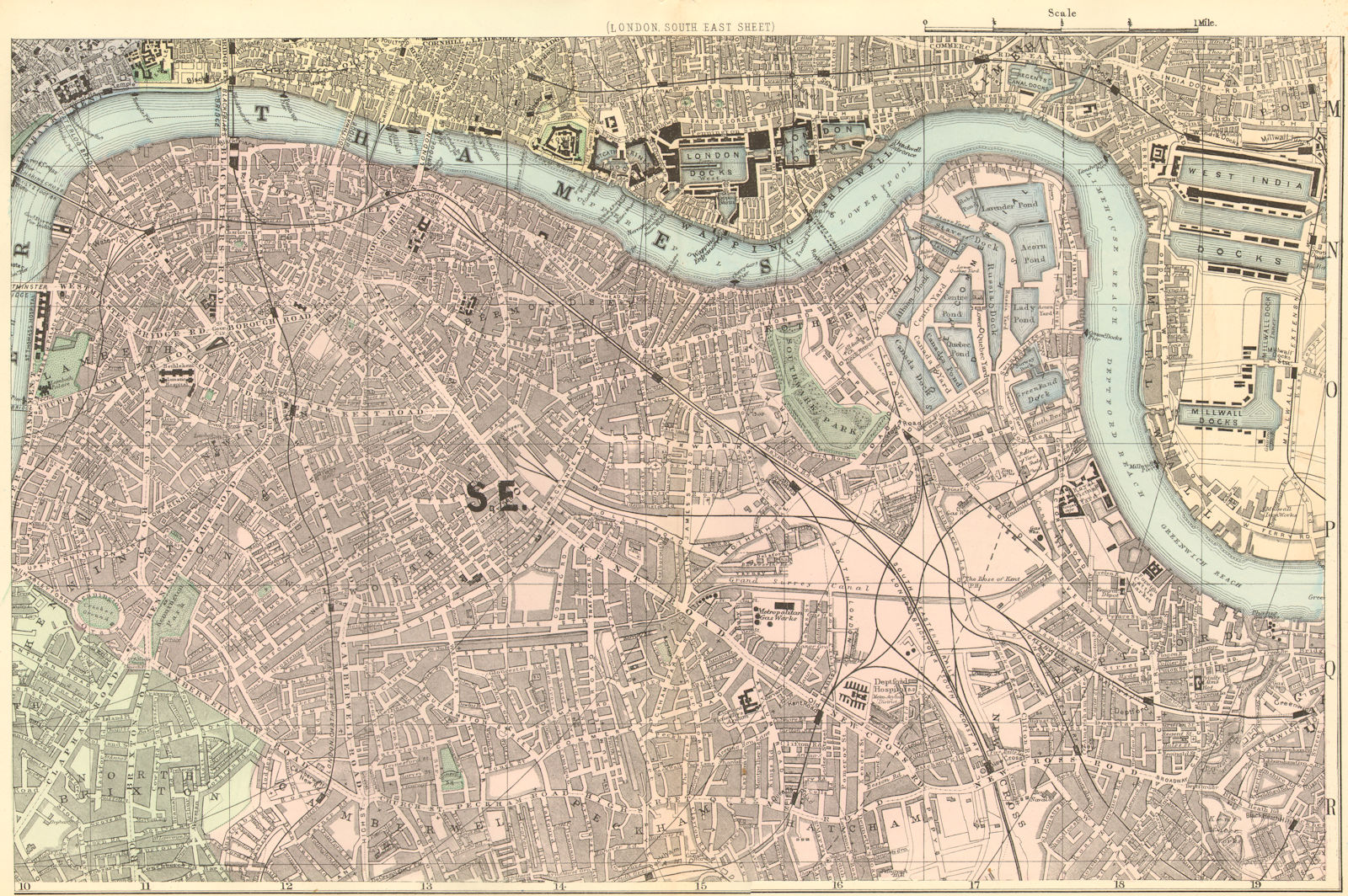 Associate Product LONDON South East. Docks Southwark Lambeth Lewisham. Town plan. BACON 1884 map