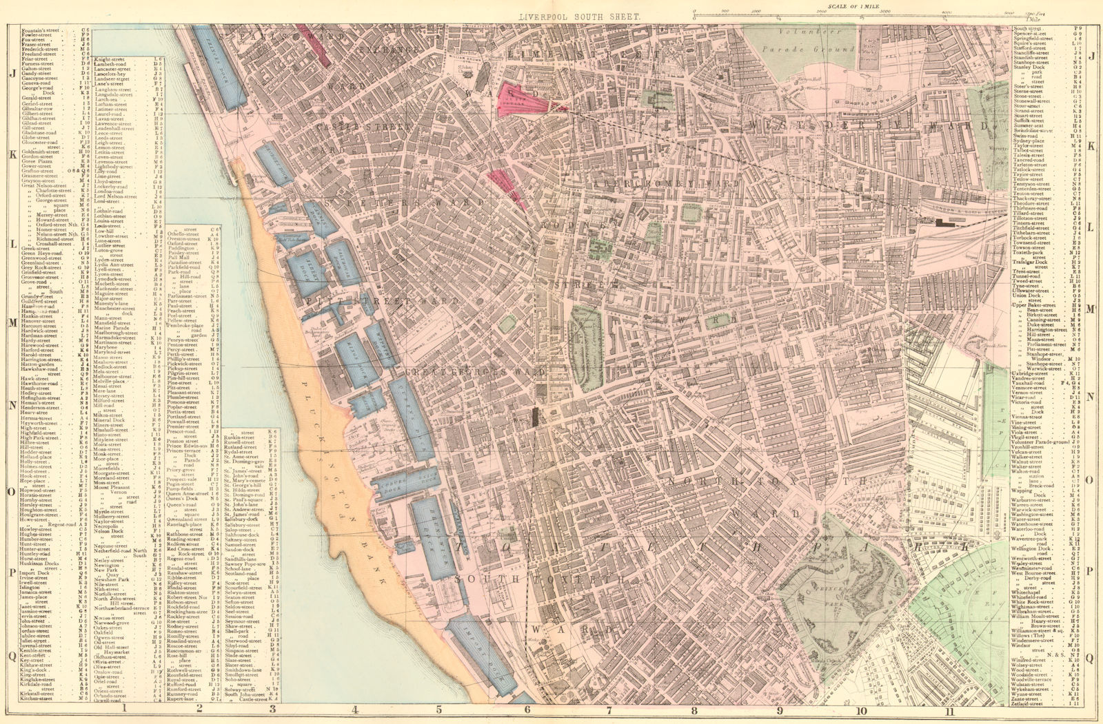 LIVERPOOL South. Toxteth Edge Hill Kensington Princes.Town plan.BACON 1884 map