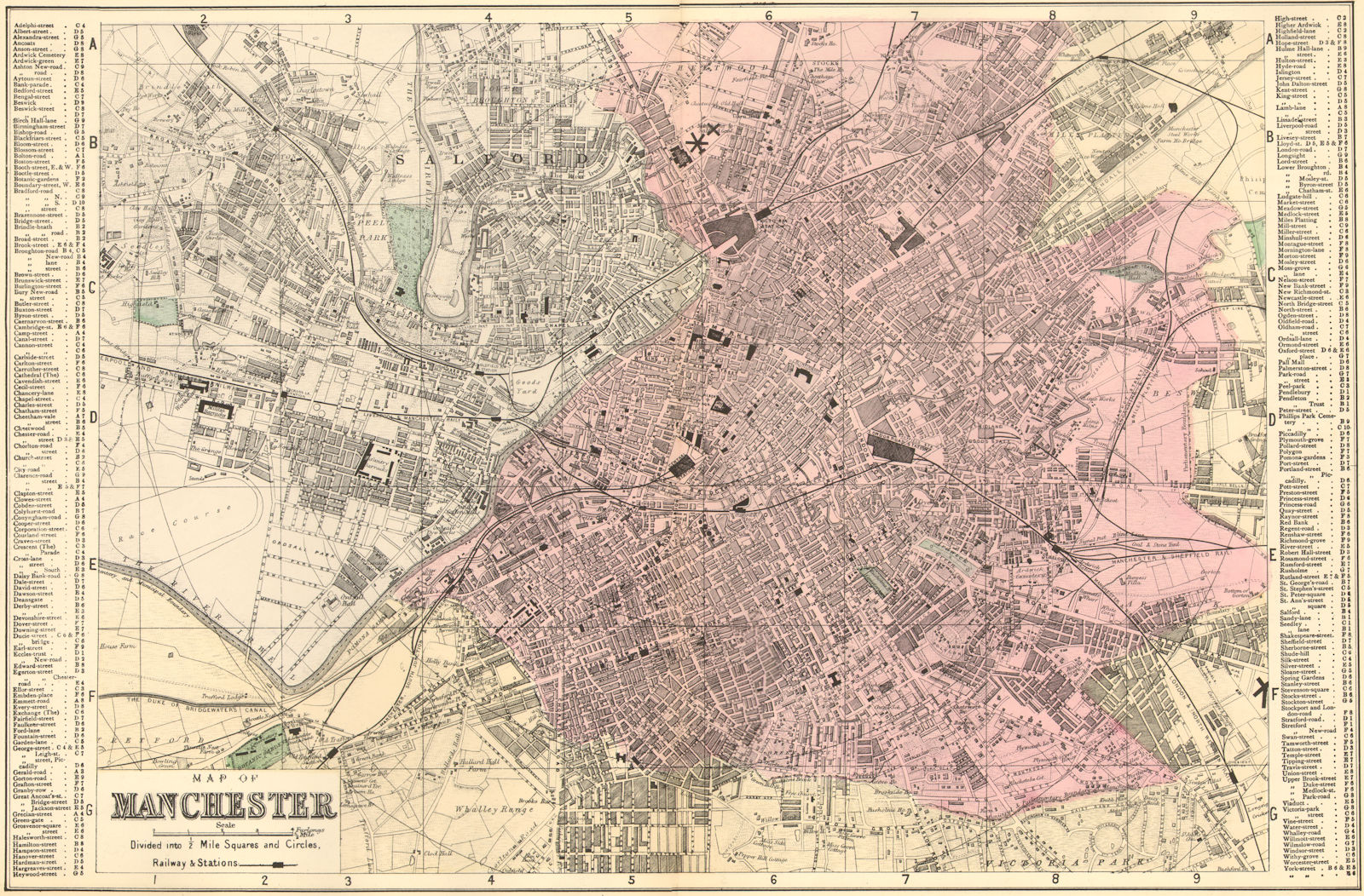 MANCHESTER. inc Salford Old Trafford Hulme. Town plan. GW BACON 1884 map