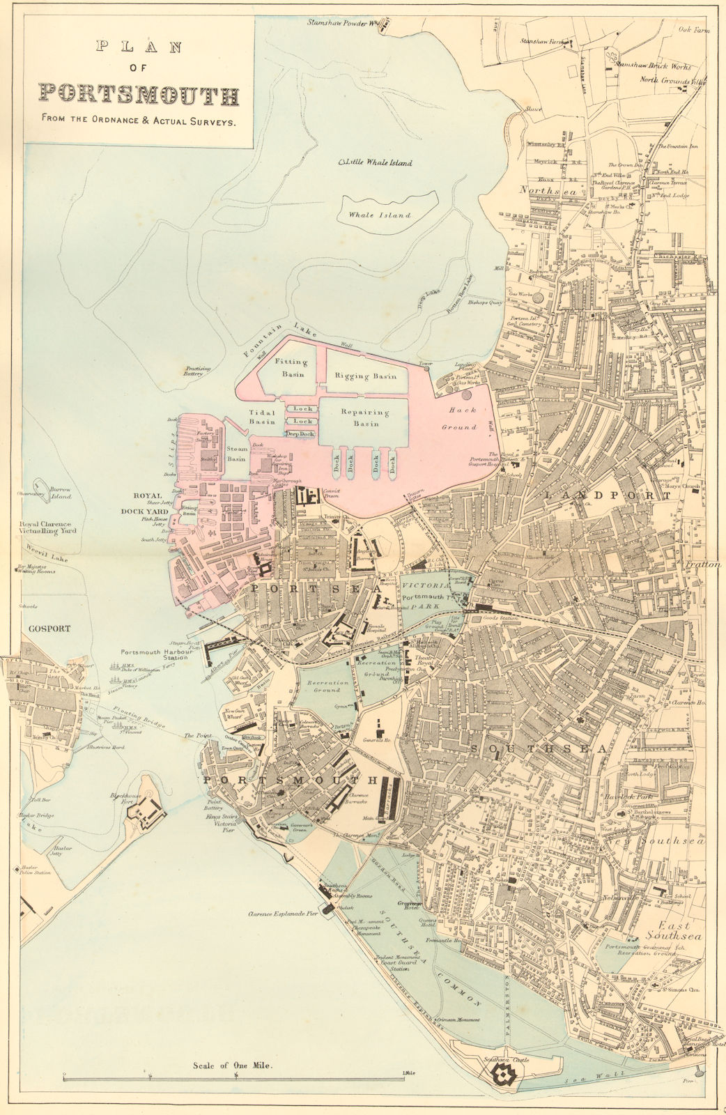 Associate Product PORTSMOUTH. Portsea Southsea Landport Gosport. Town plan. GW BACON 1884 map