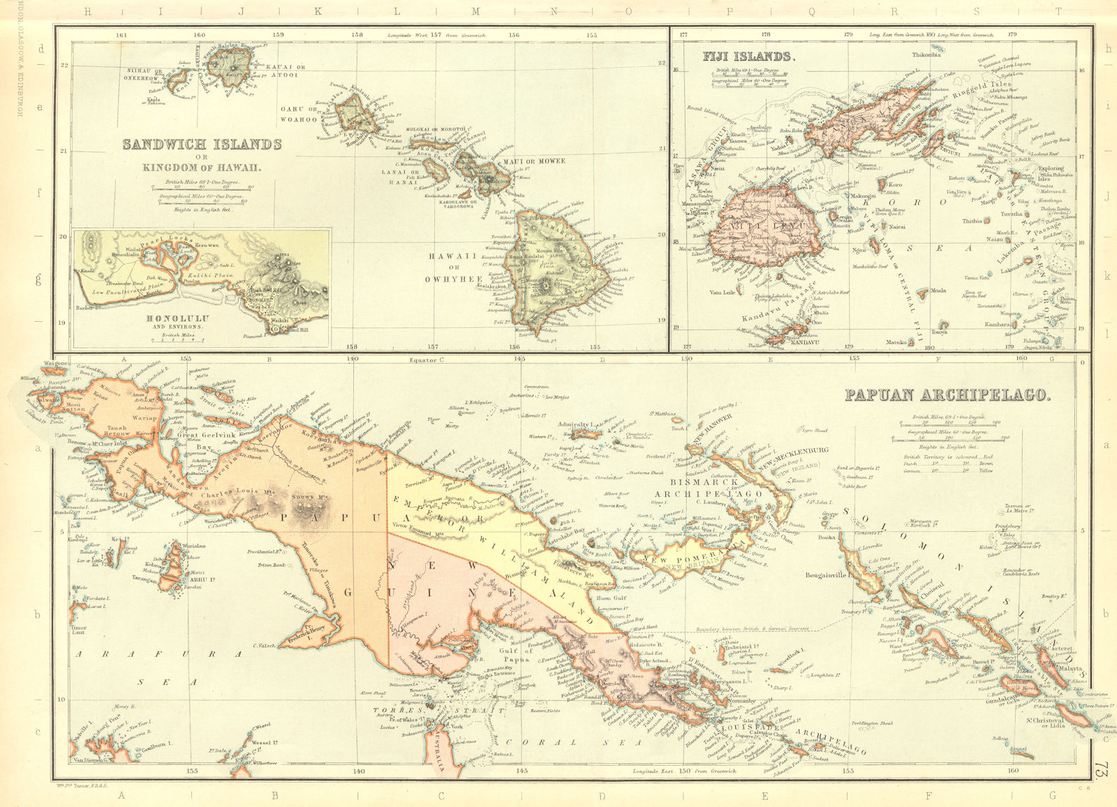 PAPUA NEW GUINEA. Kaiser-Wilhelmsland Irian Jaya Hawaii Fiji. BLACKIE 1893 map