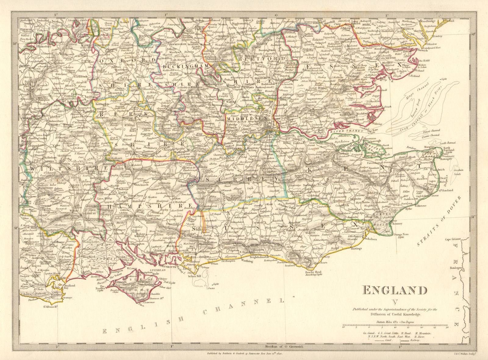 Associate Product ENGLAND SE. Middx Kent Sussex Surrey Hants Berks Essex Herts. SDUK 1848 map