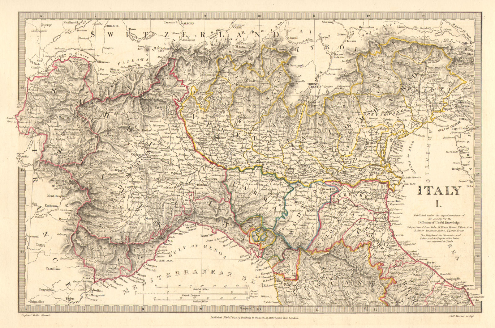 ITALY.Sardinian States,Venetian Lombardy,Parma,Modena,Bolognese.SDUK 1848 map