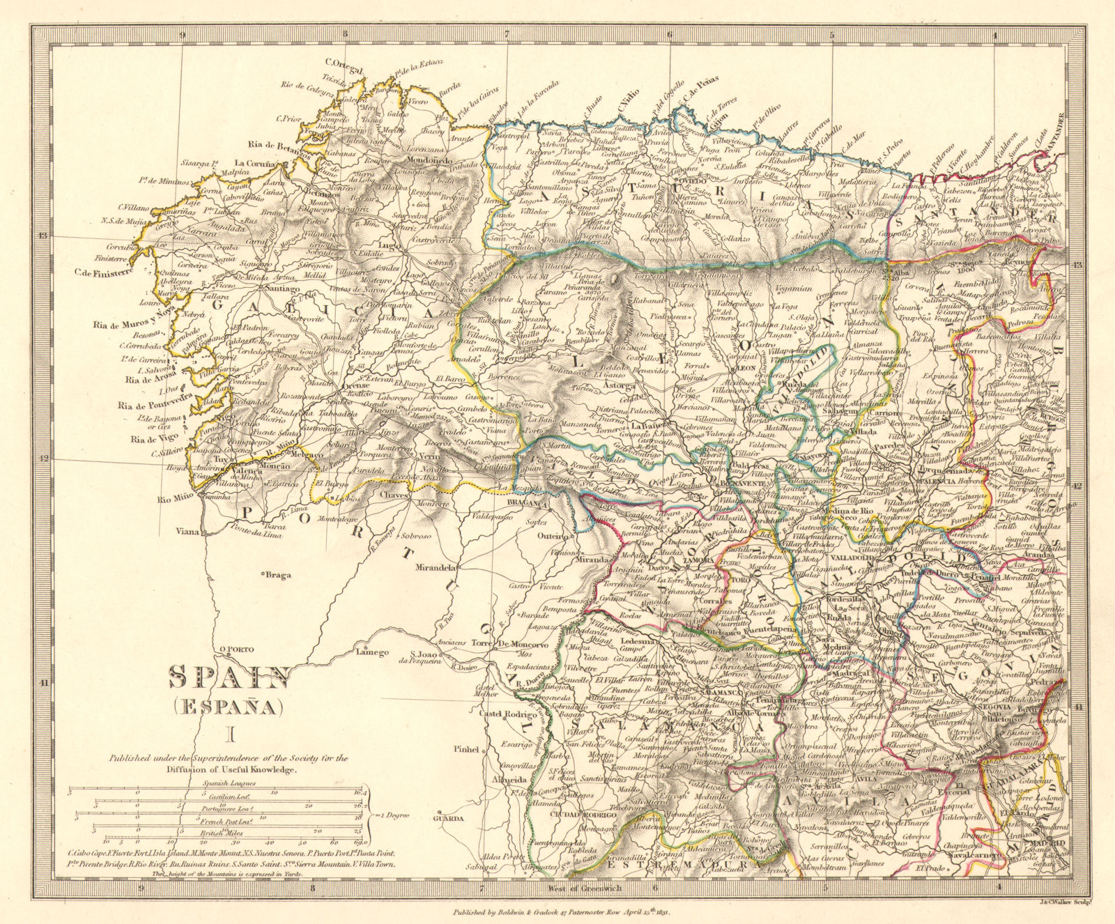 Associate Product SPAIN NW. Galicia Leon Asturias Zamora Palencia Toro Salamanca. SDUK 1848 map