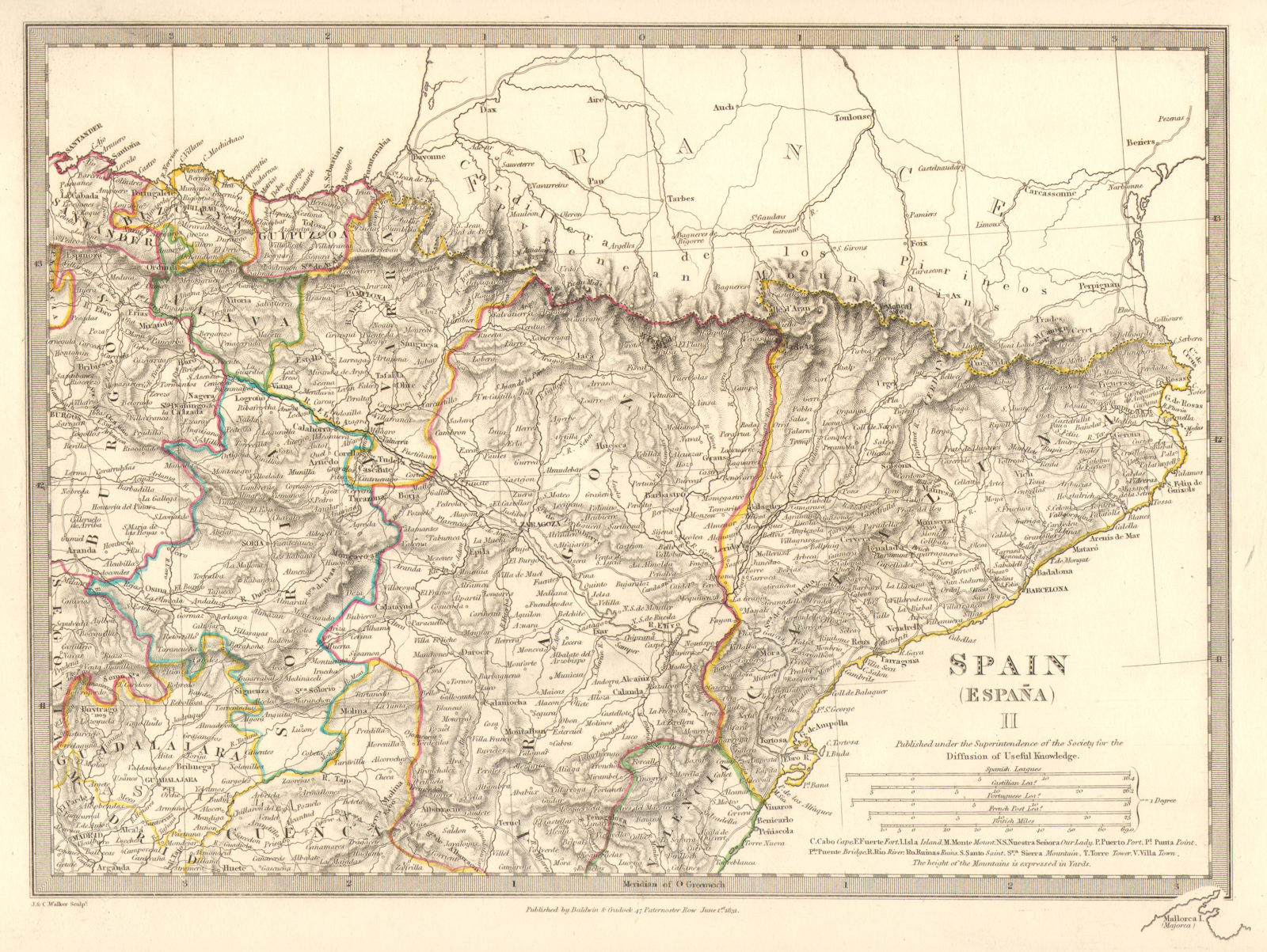 Associate Product SPAIN NORTH EAST.Cataluna Aragon Soria Navarra Bizcaya Guipozcoa.SDUK 1848 map