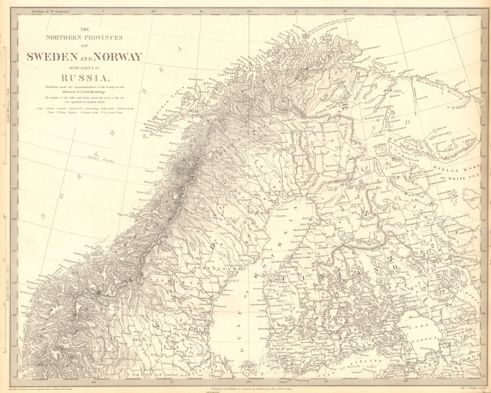SCANDINAVIA.Northern Sweden and Norway. Finland & part of Russia.SDUK 1848 map