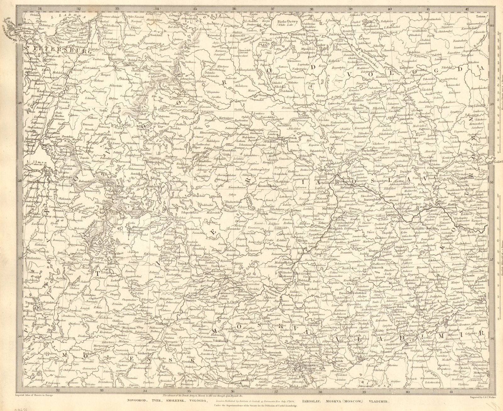 RUSSIA.Novgorod Tver Smolensk Vologda Iarolslav Moscow Vladimir.SDUK 1848 map