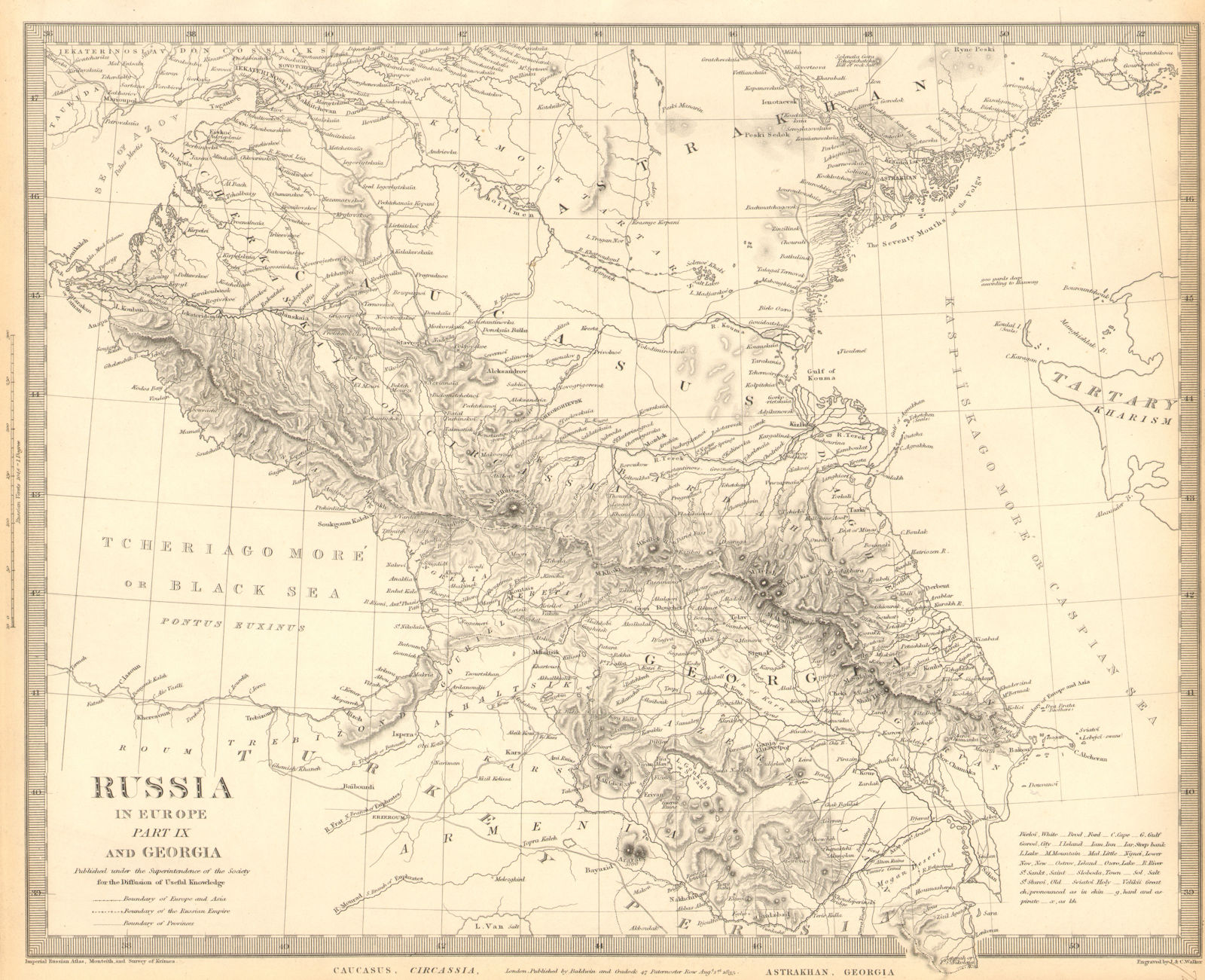 CAUCASUS. Russia Circassia Astrakhan Georgia Azerbaijan. SDUK 1848 old map