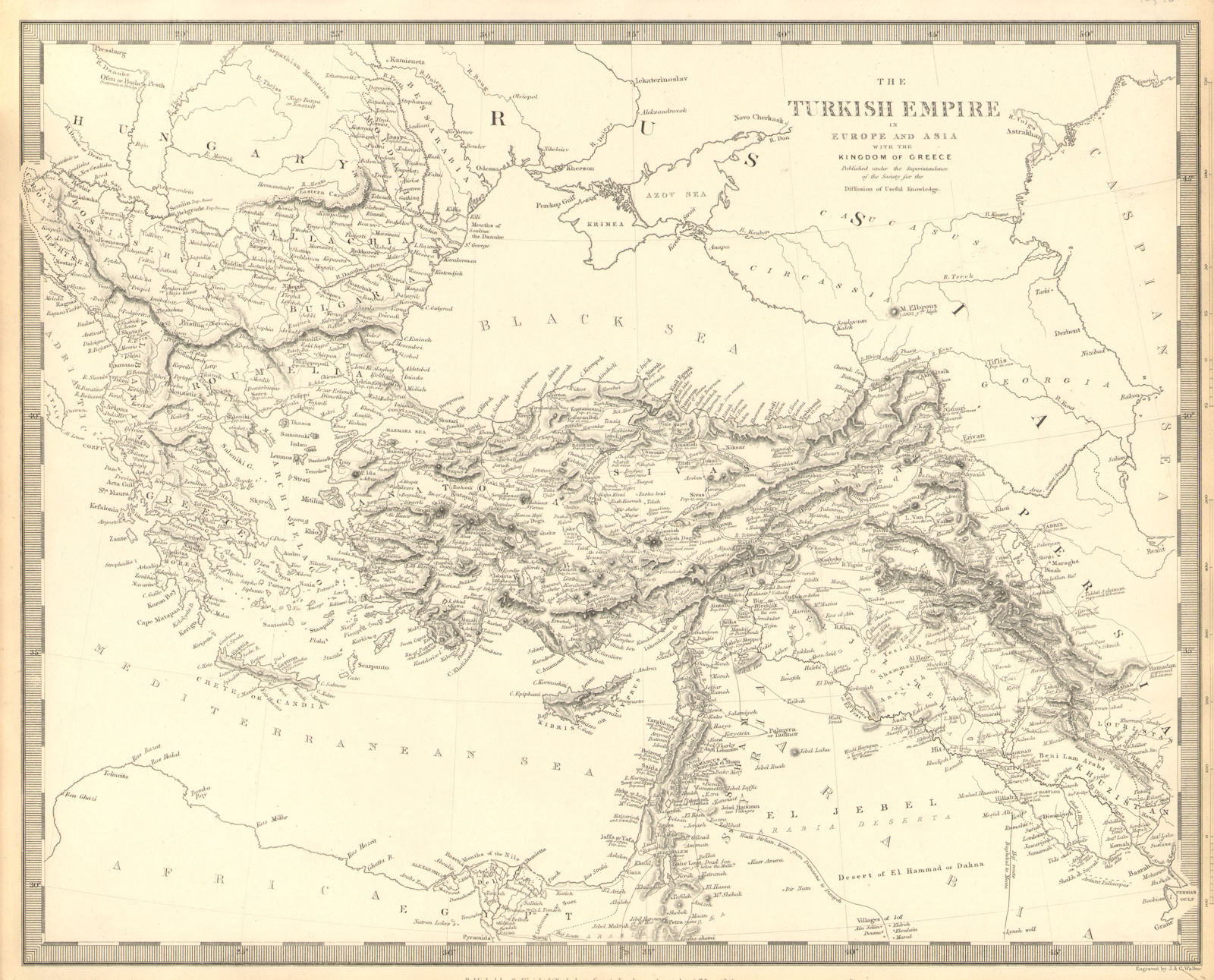 Associate Product OTTOMAN EMPIRE. in Europe and Asia with the Kingdom of Greece. SDUK 1848 map