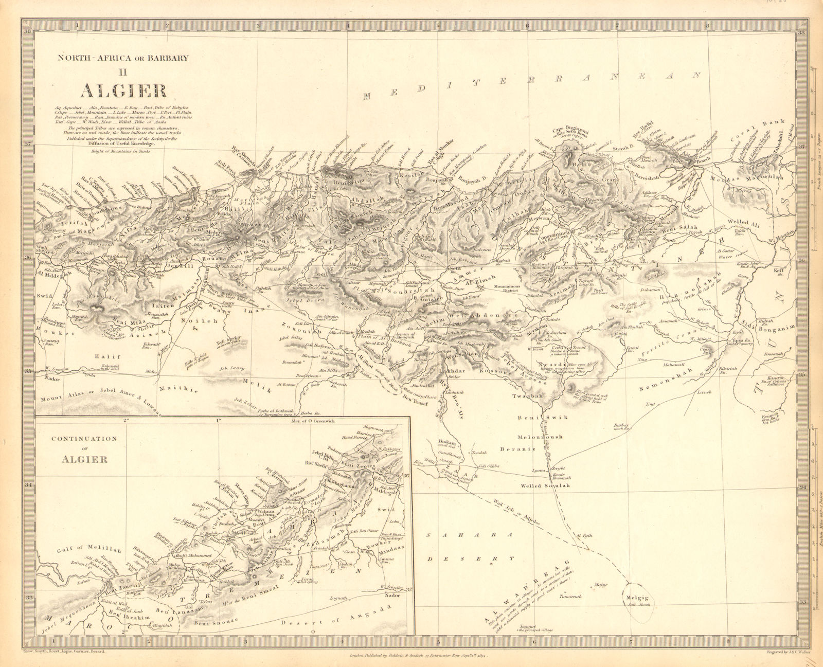 ALGERIA. North Africa or Barbary. Algier Algiers. SDUK 1848 old antique map