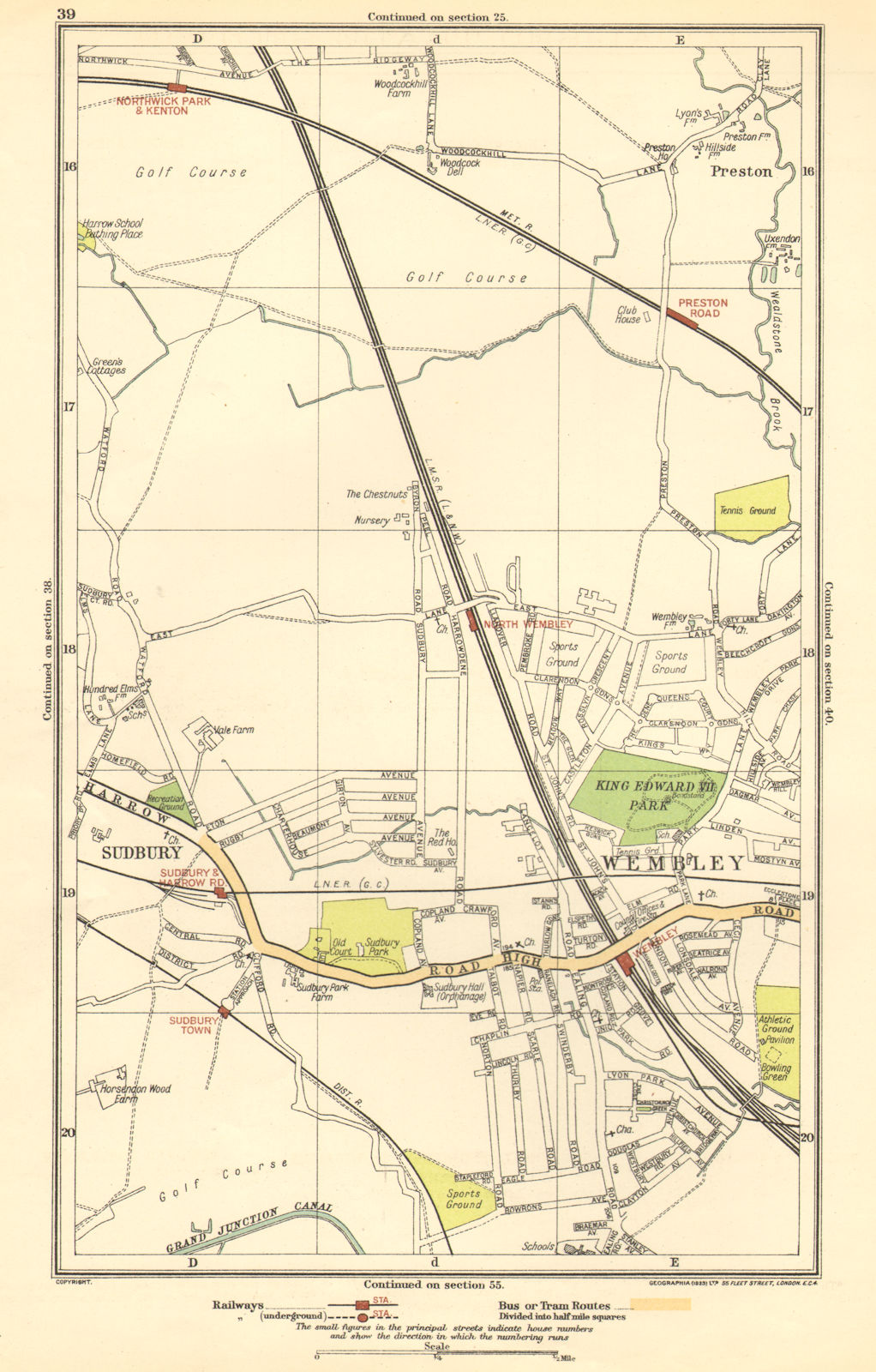 Associate Product NORTH WEMBLEY. Preston Road, Sudbury, Northwick Park, Kenton 1923 old map