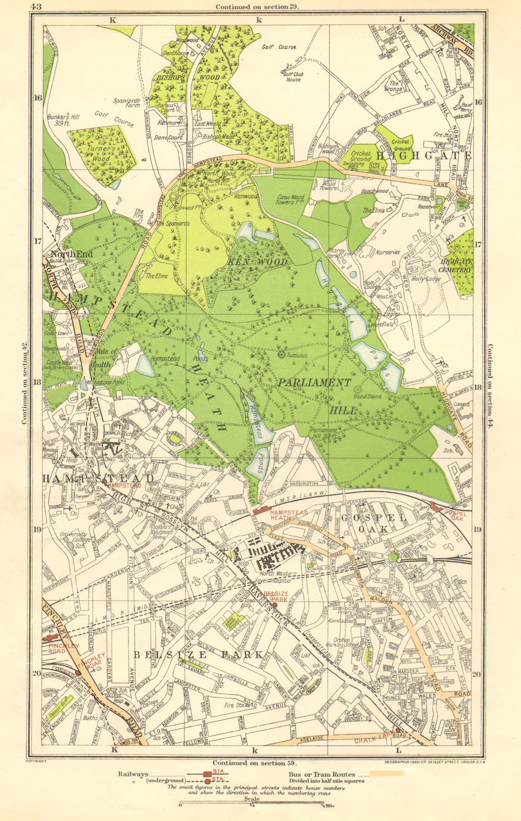 HAMPSTEAD.Belsize Park,Gospel Oak,Highgate,Gospel Oak,Parliament Hill 1923 map