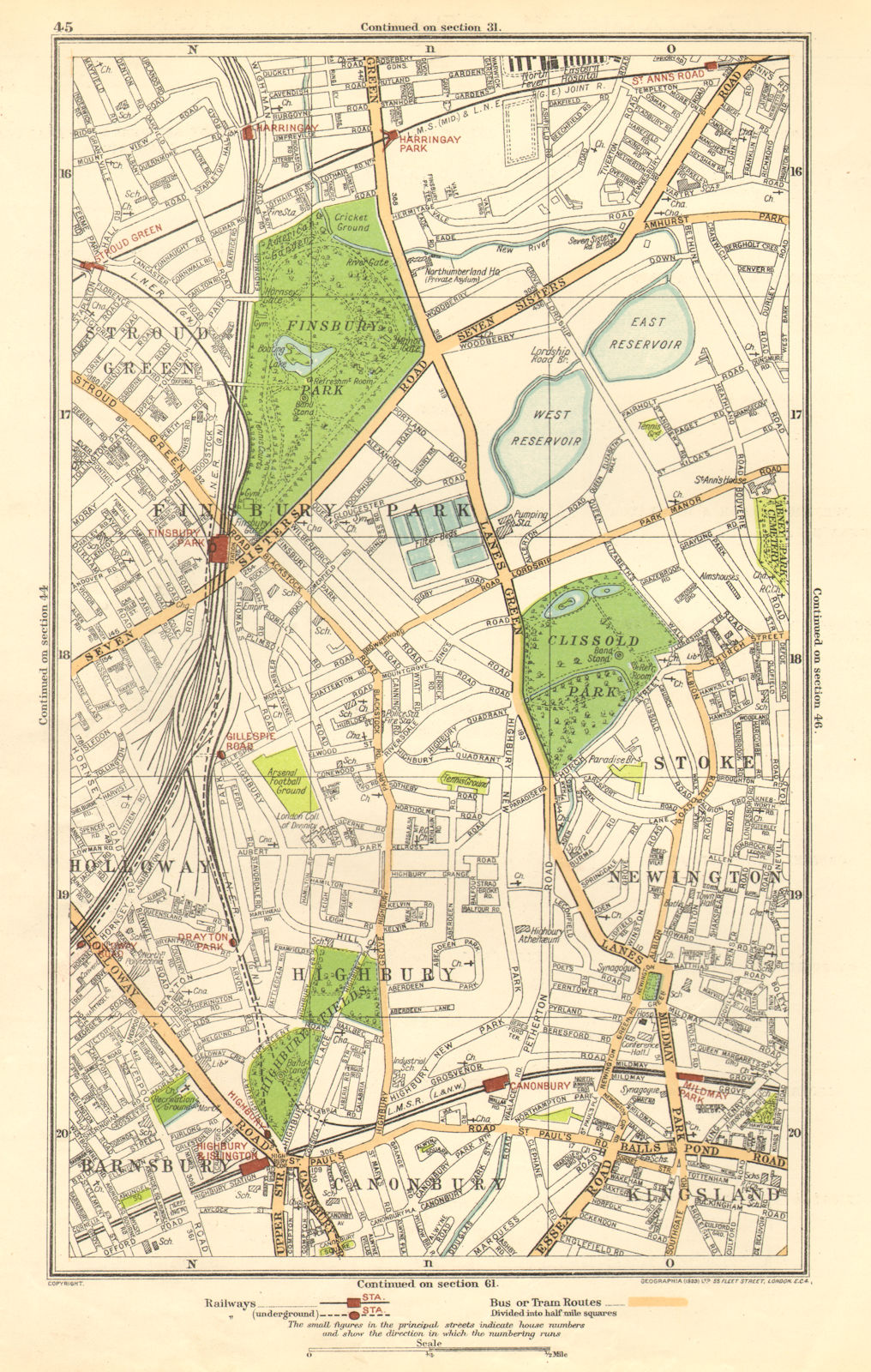 FINSBURY PARK. Barnsbury,Stoke Newington,Canonbury,Holloway,Highbury 1923 map