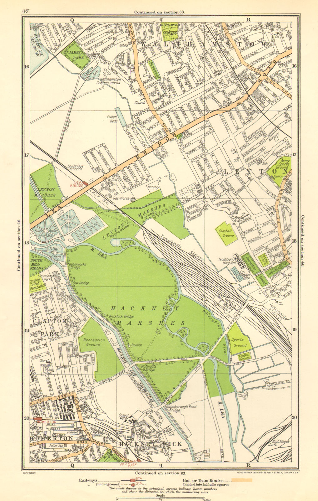 LEYTON. Hackney Marsh/Wick, Homerton, Walthamstow, Clapton Park 1923 old map