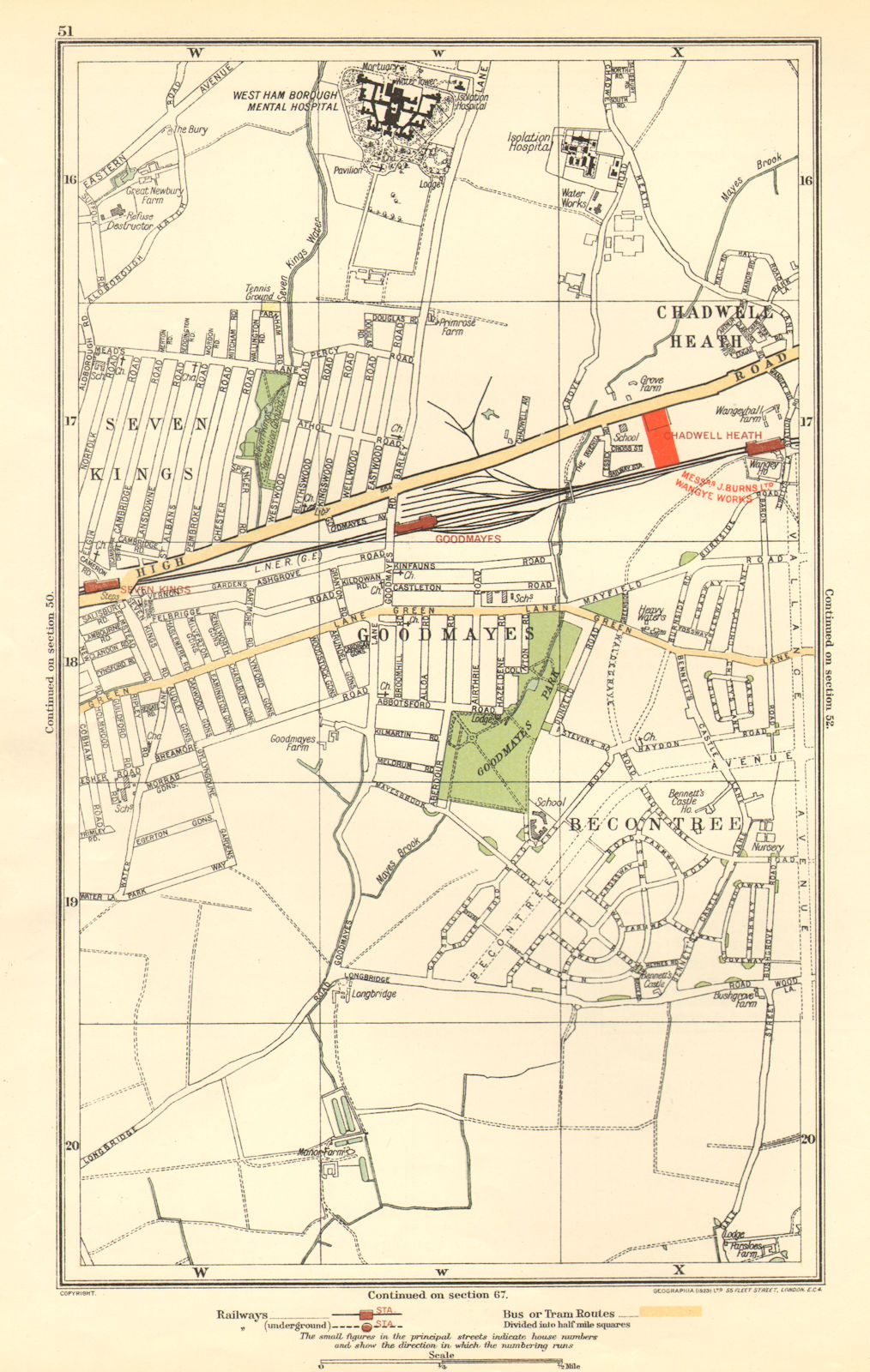 LONDON.Becontree,Goodmayes,Seven Kings,Chadwell Heath,Longbridge Rd 1923 map