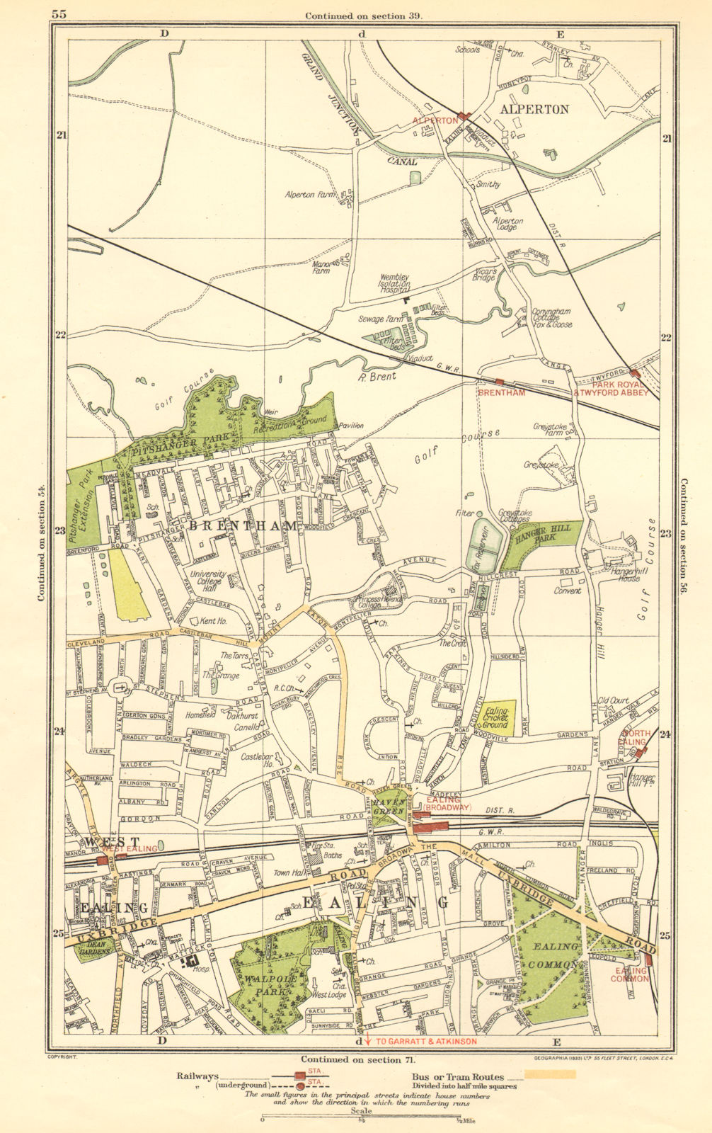 Associate Product LONDON.Alperton,Brentham,North West Ealing Common Broadway,Park Royal 1923 map