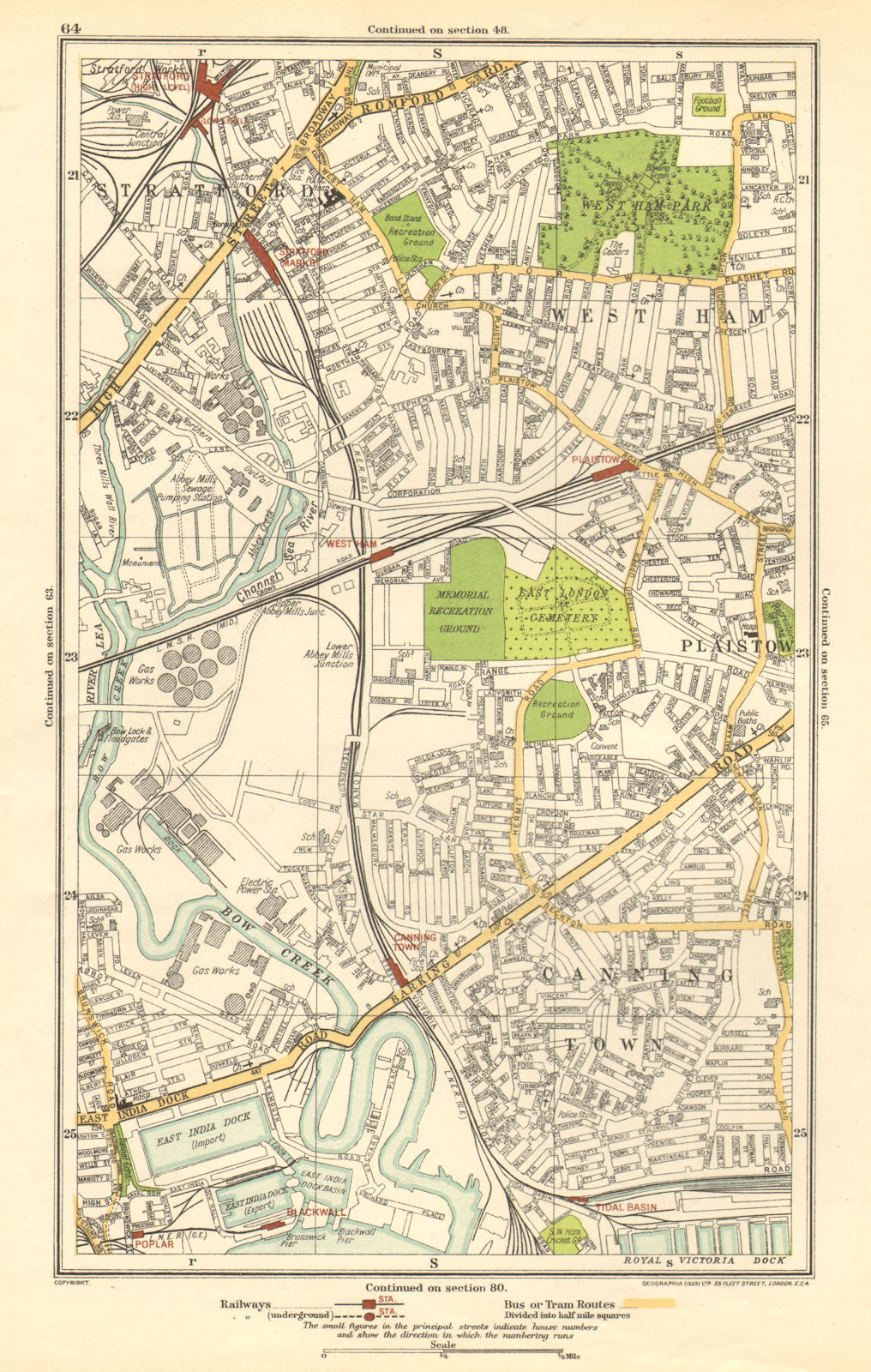 Associate Product LONDON. Canning Town,Stratford,West Ham,Plaistow,Blackwall,Poplar 1923 old map