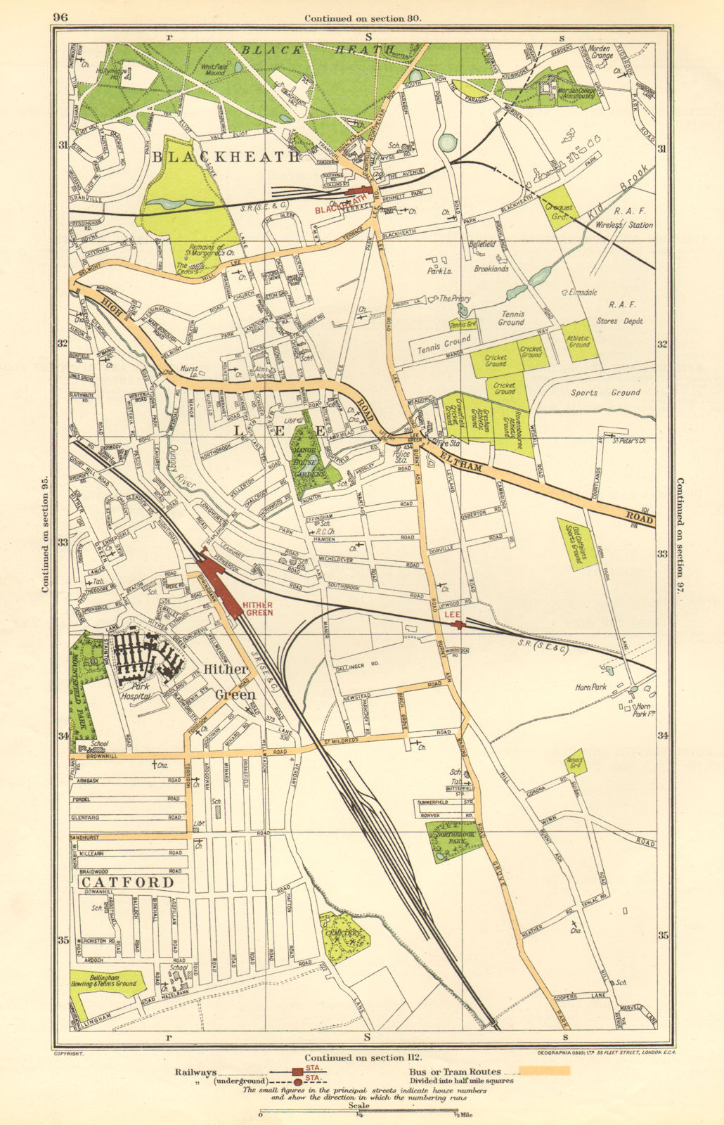 Associate Product LONDON. Blackheath, Hither Green, Lee, Catford, Kidbrooke 1923 old vintage map