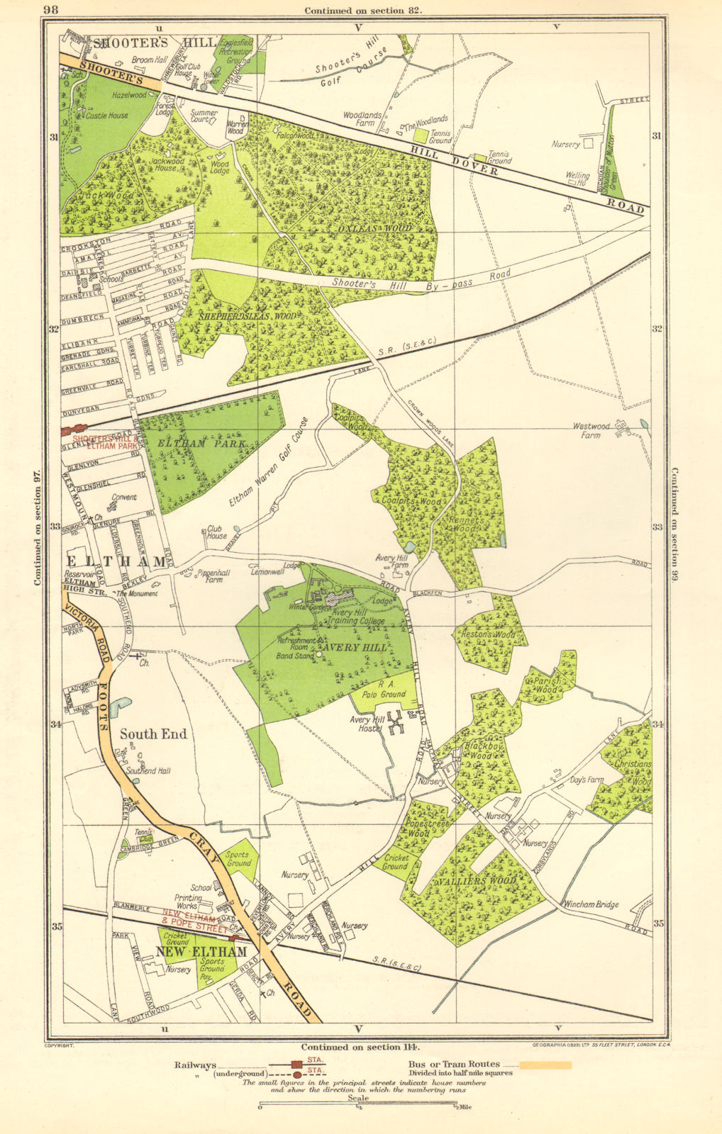 Associate Product LONDON. New Eltham,Shooter's Hill,South End,Eltham Park,Pope Street 1923 map