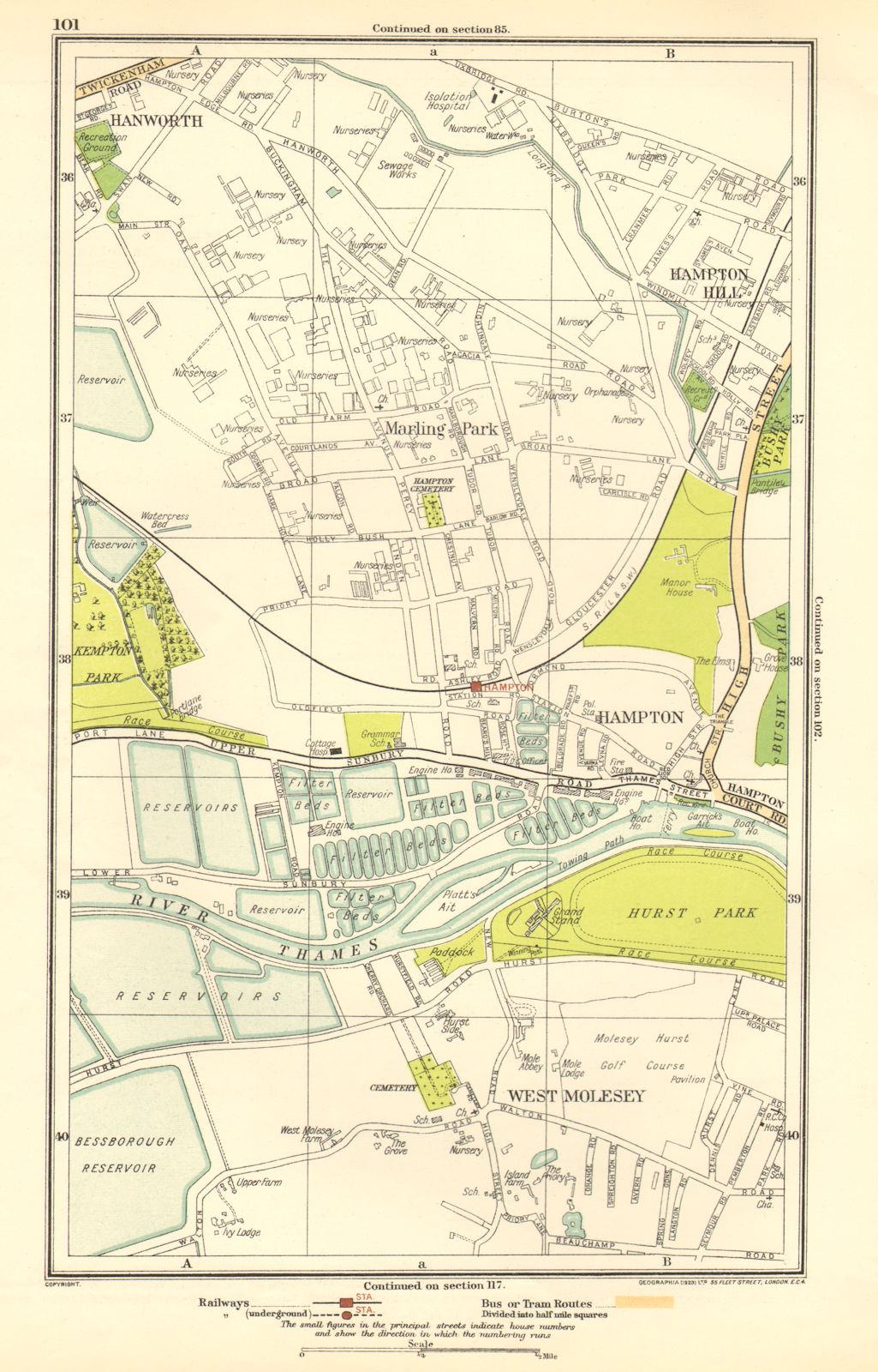 Associate Product HAMPTON. Hampton Hill, Marling Park,West Molesey,Hanworth,Hurst Park 1923 map