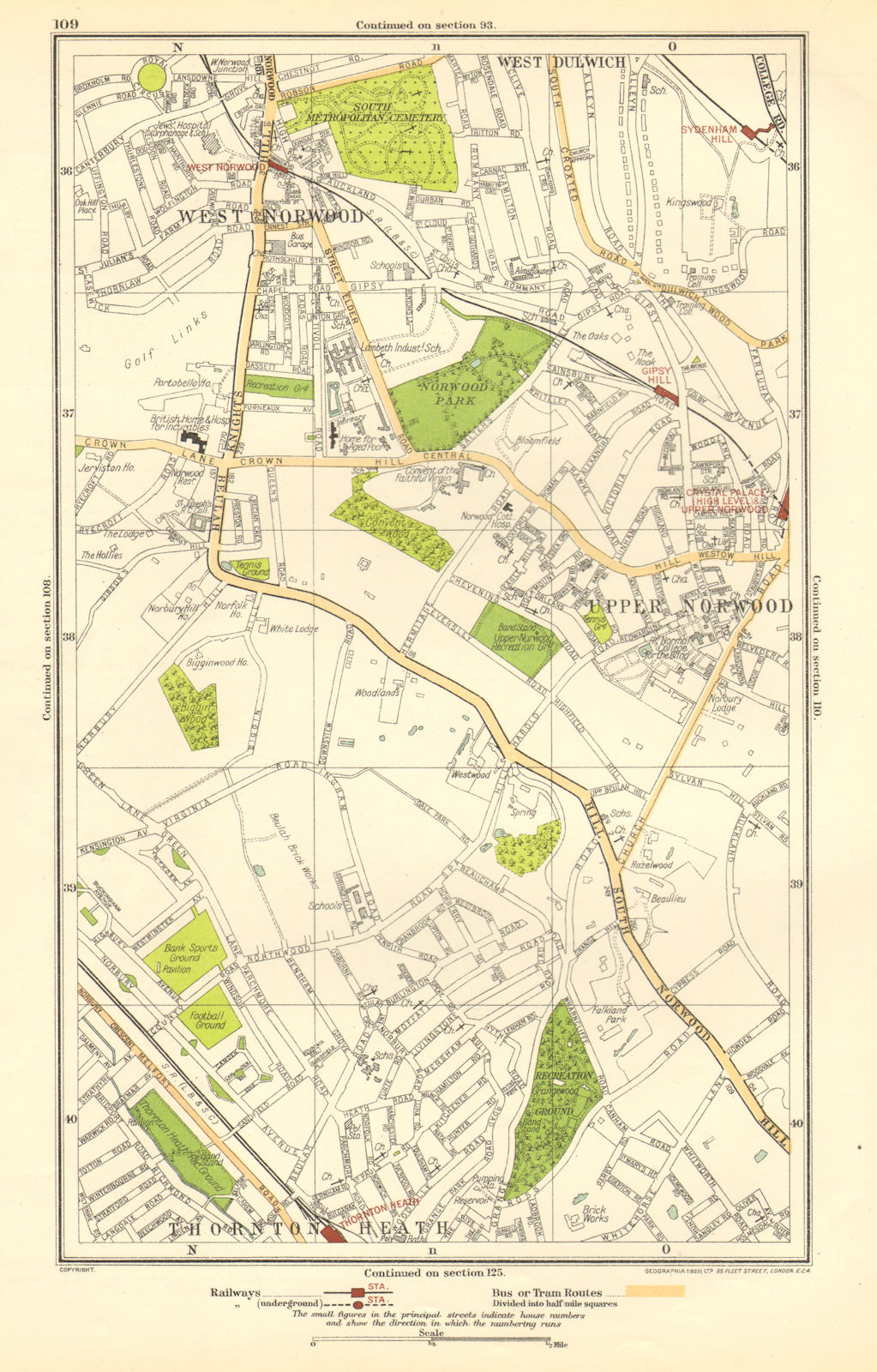 Associate Product LONDON. Upper Norwood, West Dulwich , West Norwood, Sydenham Hill 1923 old map
