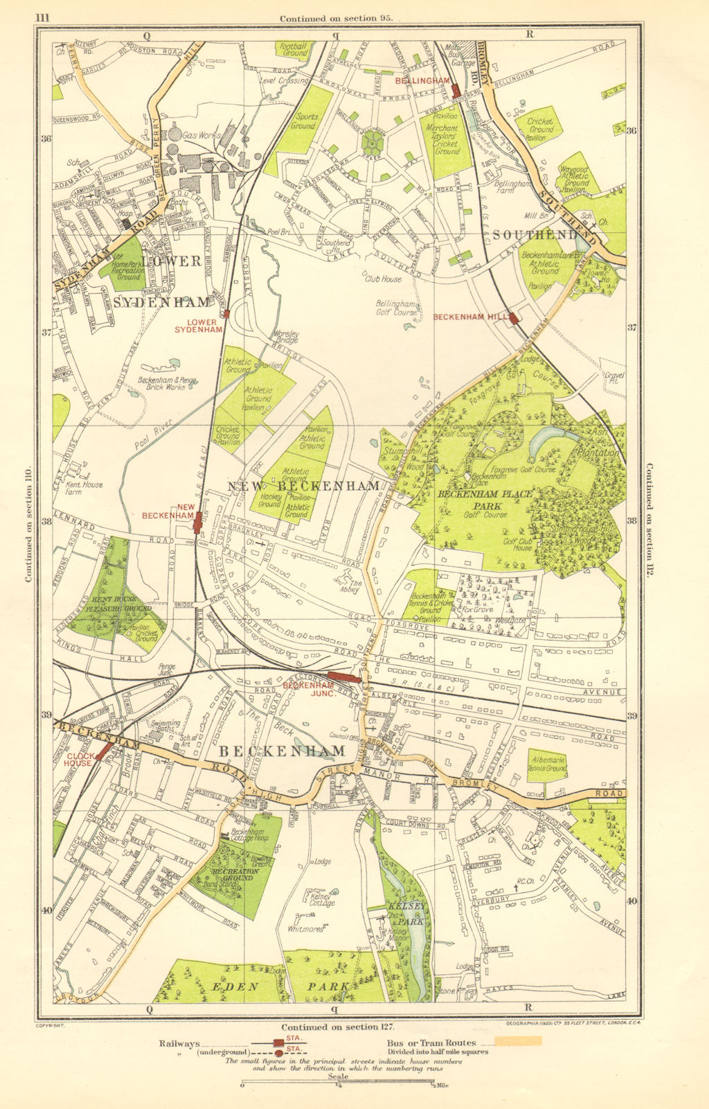 Associate Product BECKENHAM. Bellingham, Lower Sydenham, Southend, Clock House 1923 old map