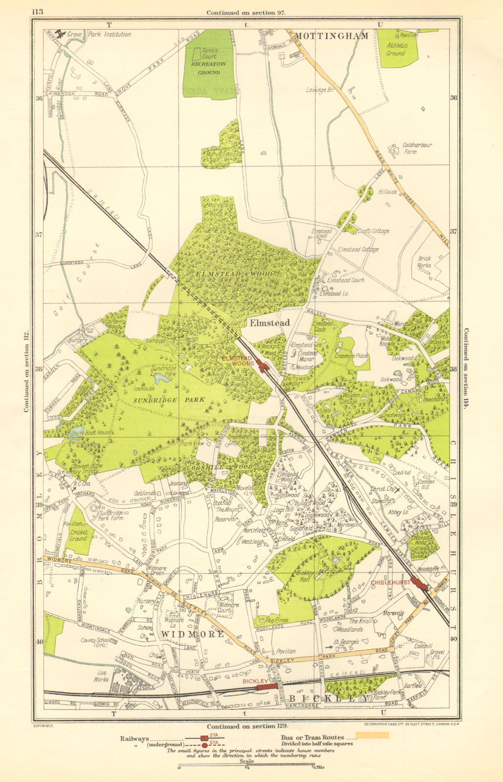 Associate Product LONDON.Bickley,Elmstead,Widmore,Mottingham,Chislehurst,Chalkpit Wood 1923 map