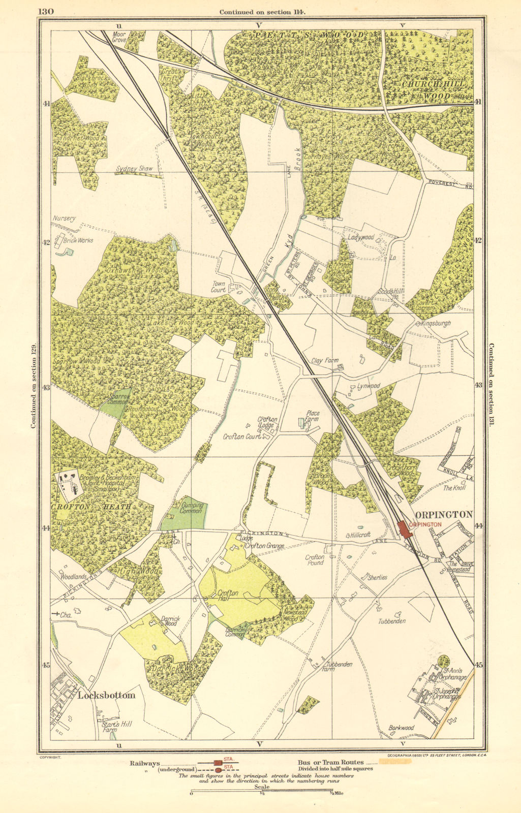 PETT'S WOOD. Orpington, Locksbottom, Crofton, Southborough 1923 old map