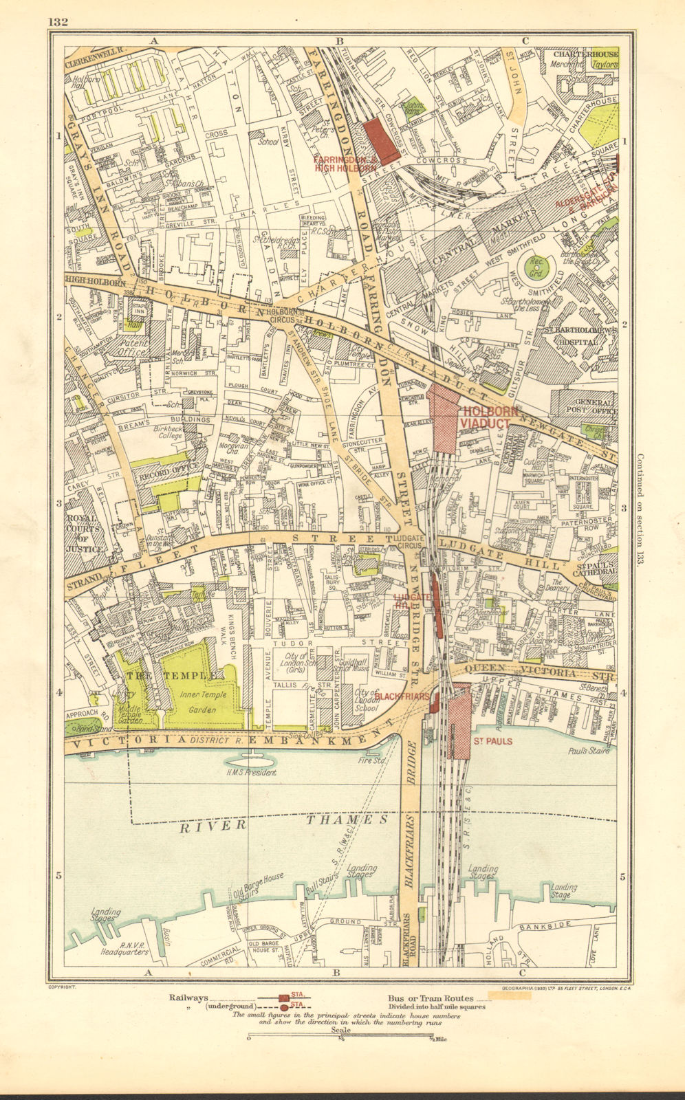 Associate Product LONDON. Holborn, Farringdon, Fleet St, Chancery Lane 1923 old vintage map