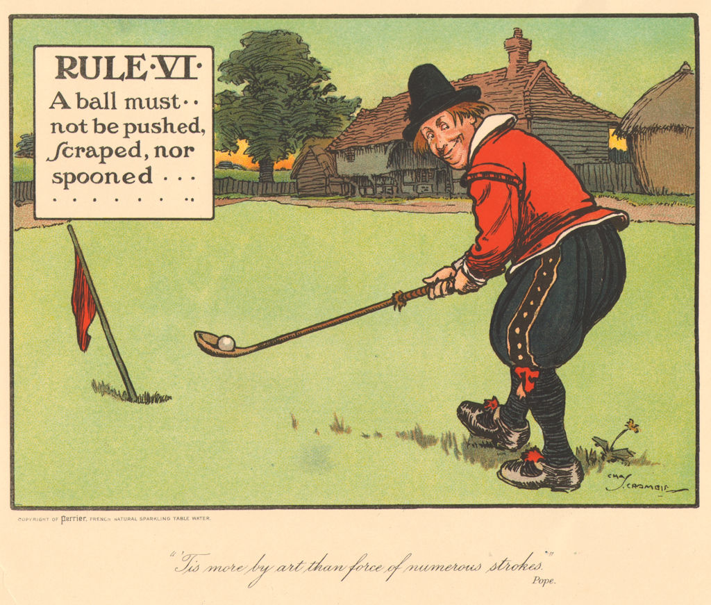 GOLF. Charles Crombie. RULE VI. Don't push, scrape or spoon ball. Original 1905