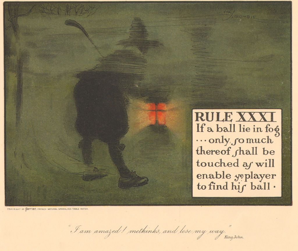 GOLF. Charles Crombie. RULE XXXI. If a ball lies in fog. Original 1905 print