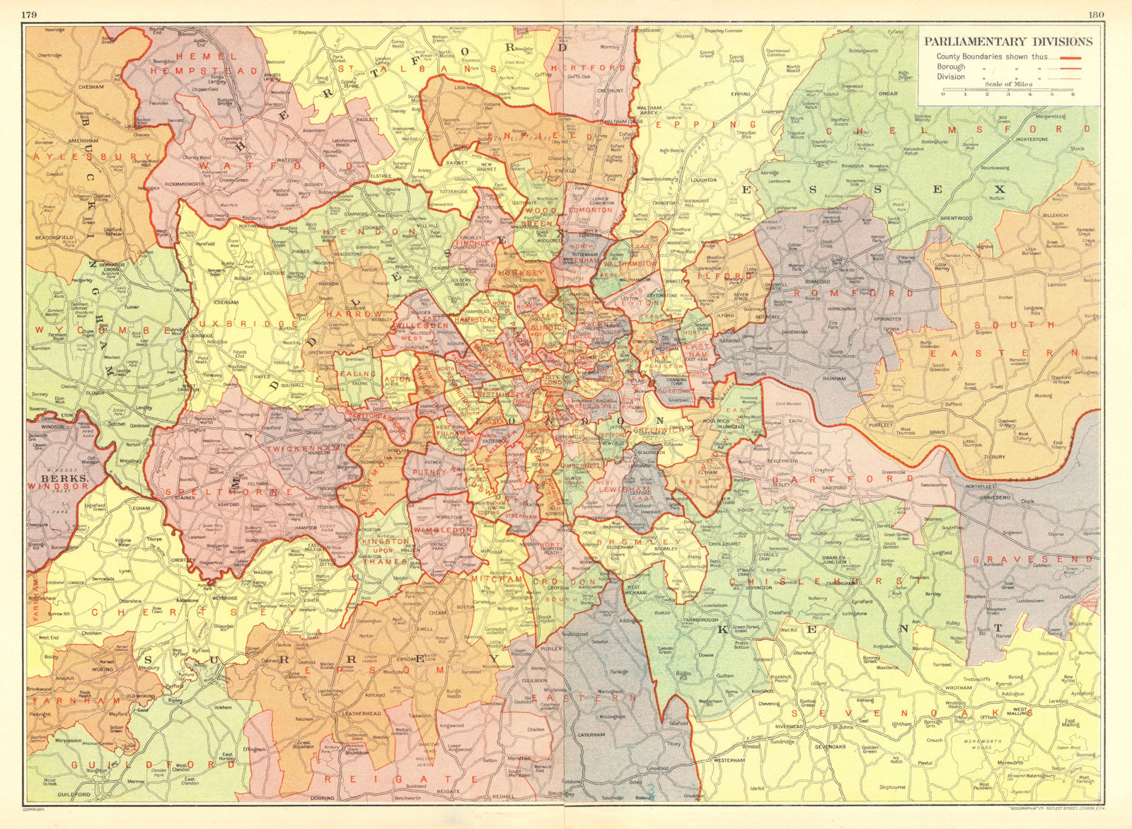 LONDON. Parliamentary Divisions Constituencies Seats Boroughs 1937 old map