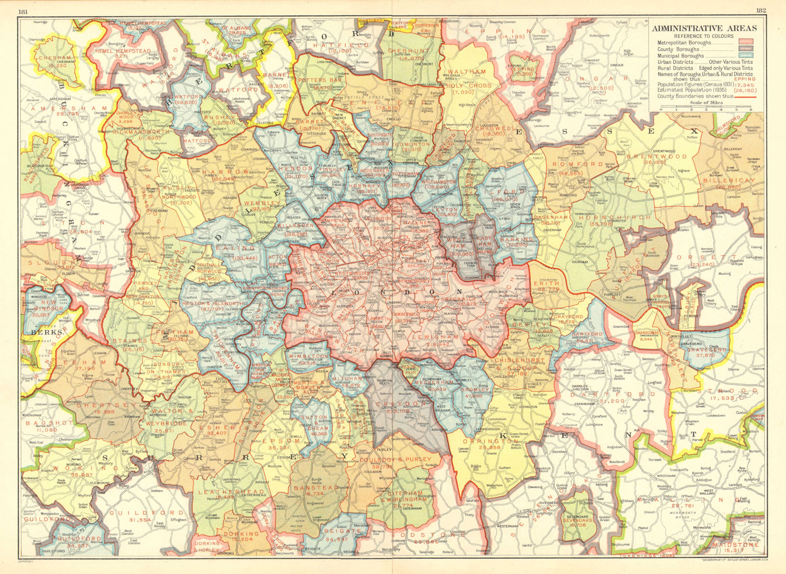 LONDON. Administrative Areas. Municipal Boroughs Local Authorities 1937 map