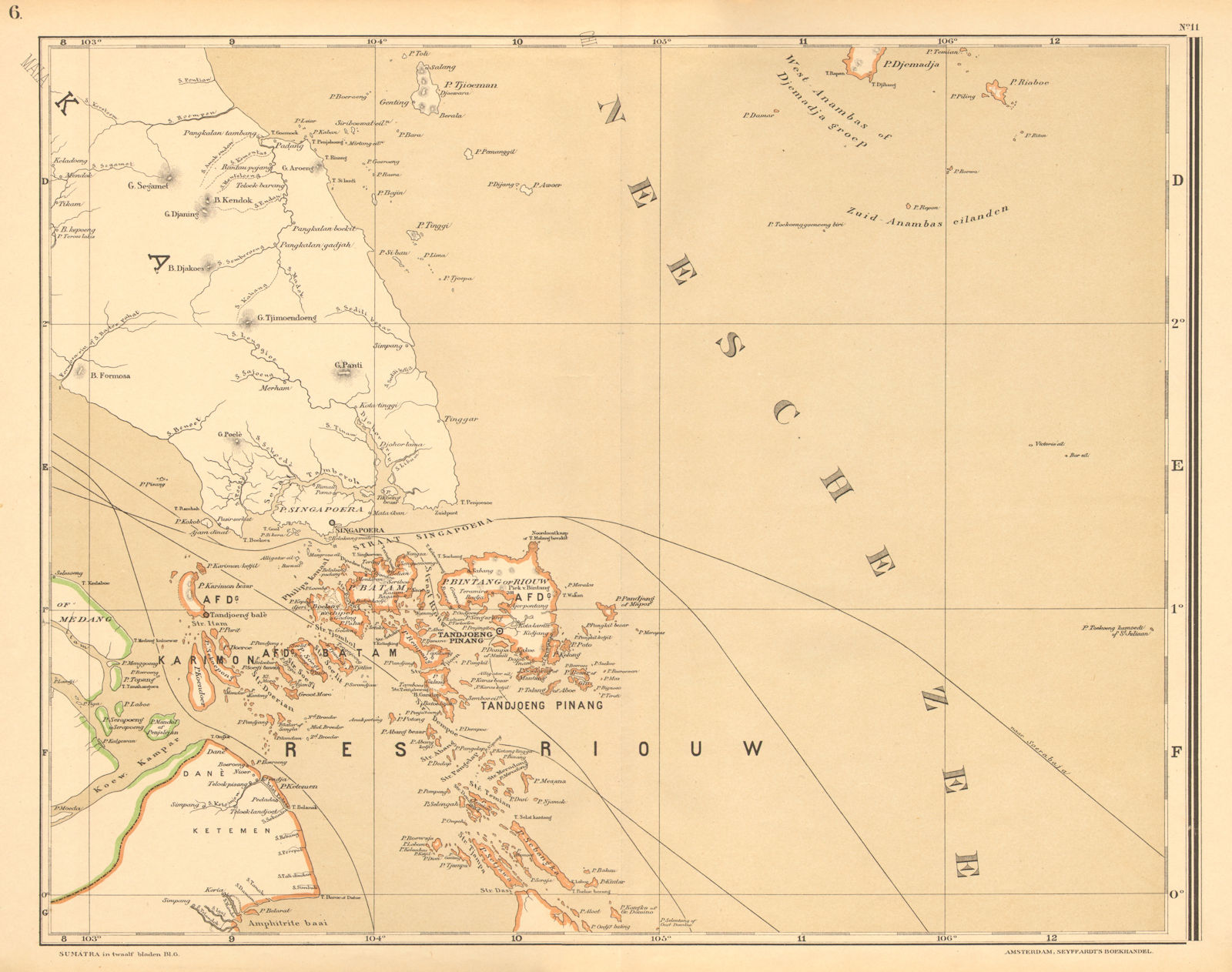 SINGAPORE & DUTCH EAST INDIES.Riau islands.SUMATRA.Malaya.DORNSEIFFEN 1892 map