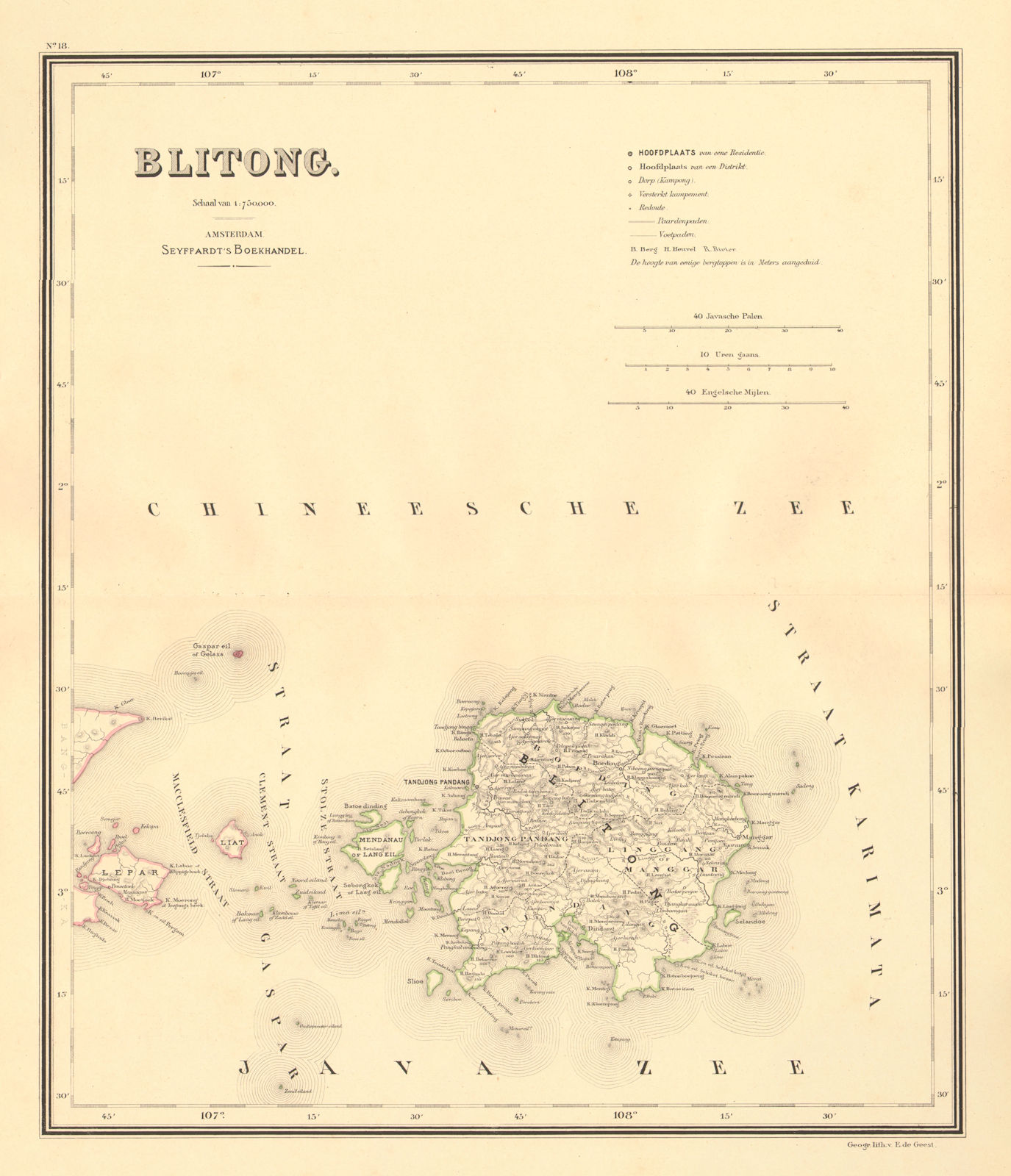 DUTCH EAST INDIES. Indonesia. Blitong Belitung Billiton. DORNSEIFFEN 1892 map