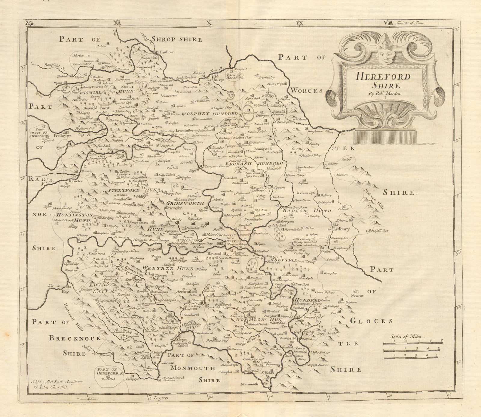Herefordshire. 'HEREFORD SHIRE' by ROBERT MORDEN. Camden's Britannia 1772 map