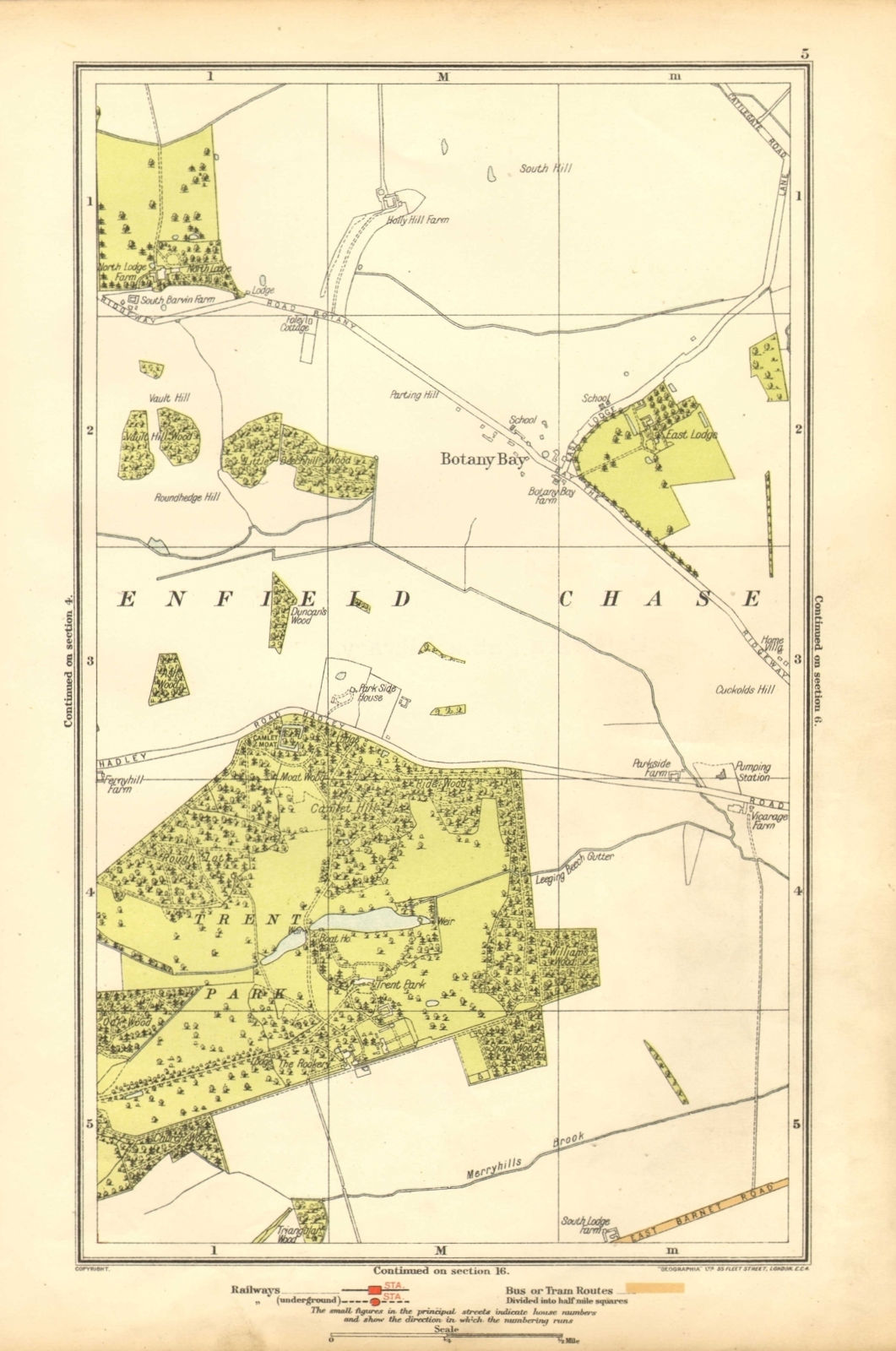 ENFIELD CHASE. Botany Bay, Trent Park, Southgate, East Barnet 1928 old map