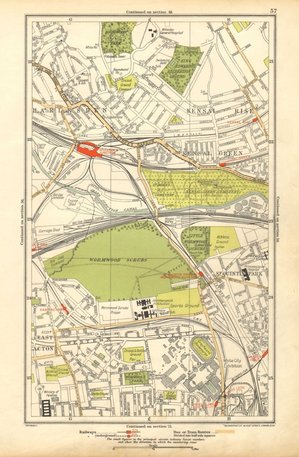 KENSAL. Green/Rise; Acton,Harlesden,Shepherd's Bush,Brondesbury Park 1928 map